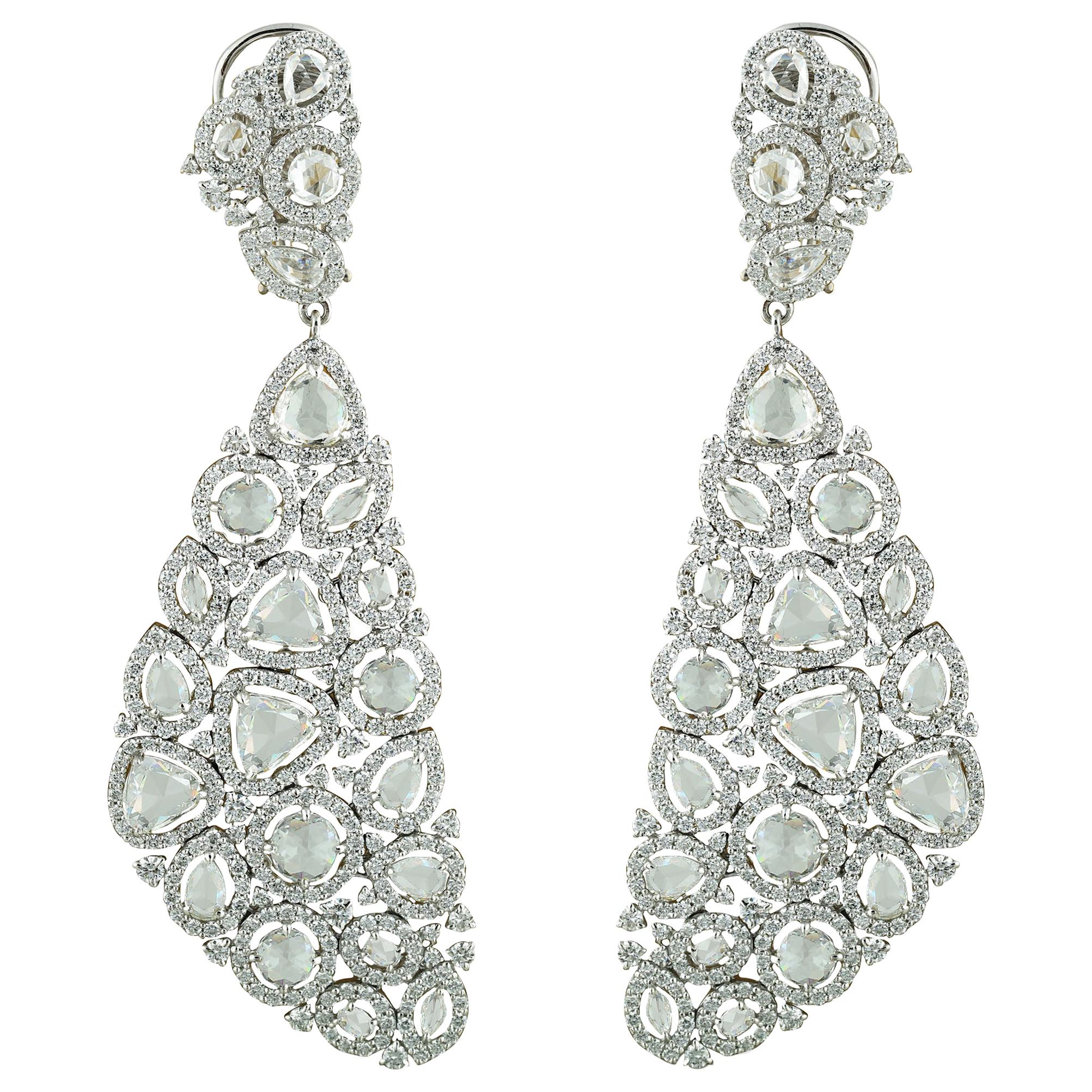 Women's Studio Rêves Diamond Carpet Dangling Earrings in 18 Karat White Gold For Sale