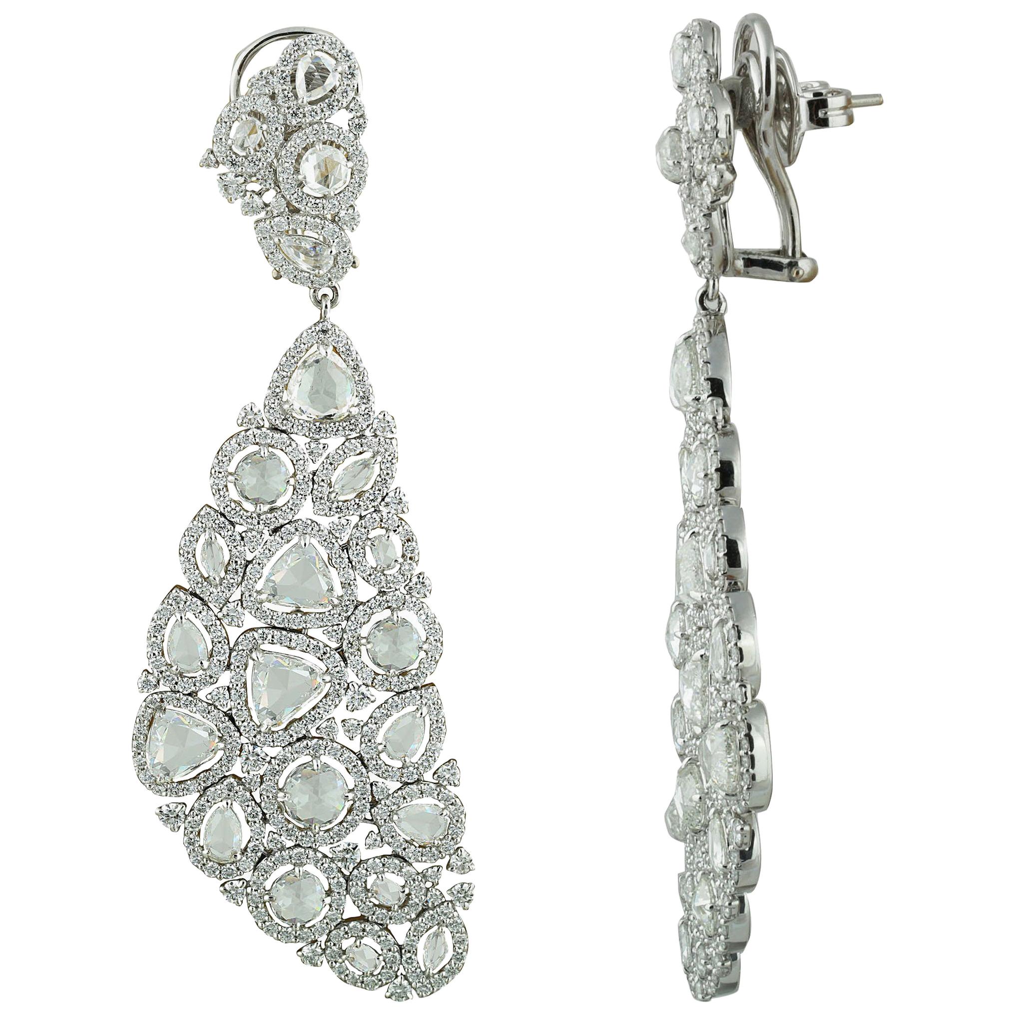 Studio Rêves Diamond Carpet Dangling Earrings in 18 Karat White Gold For Sale