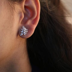 Studio Rêves Diamond Cluster Stud Earrings in 18 Karat White Gold