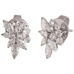 Studio Rêves Diamond Cluster Stud Earrings in 18 Karat White Gold