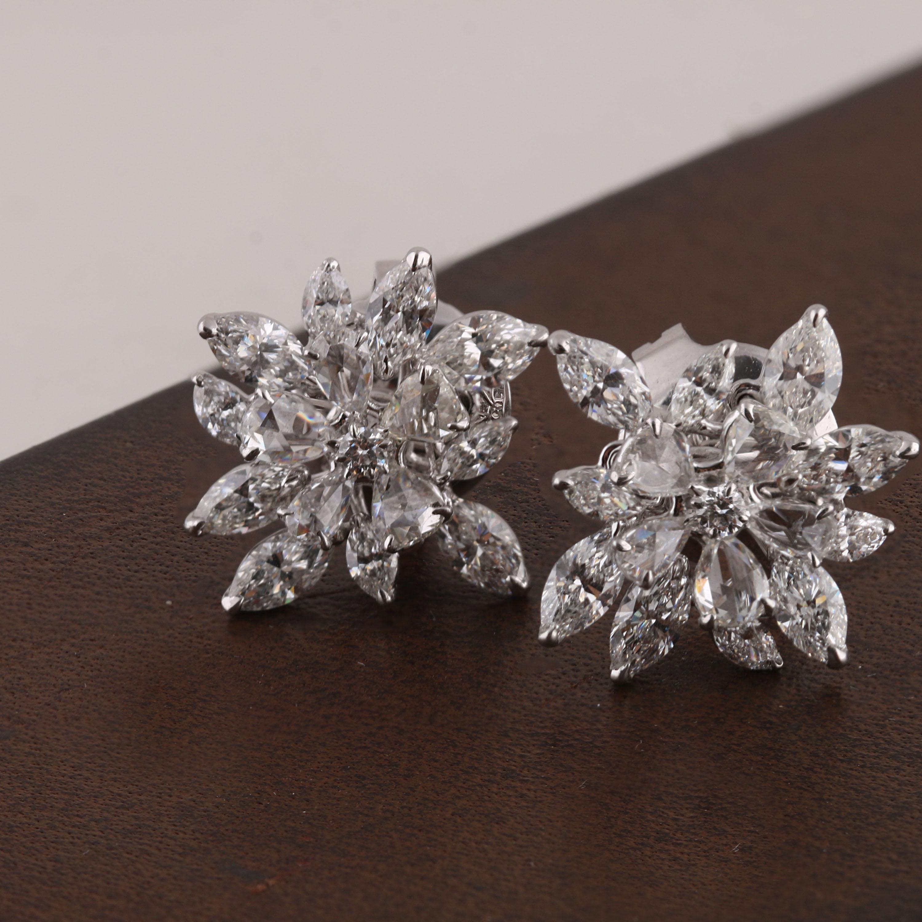Marquise Cut Studio Rêves Diamond Cluster Stud Earrings in 18 Karat Gold For Sale
