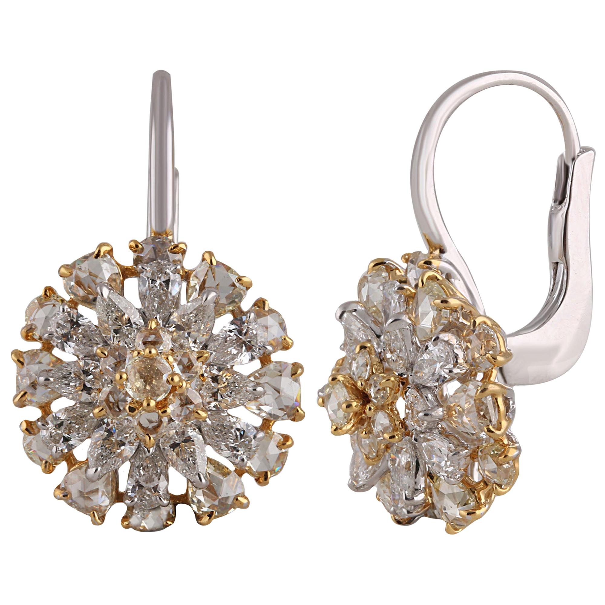 Studio Rêves Diamond Cluster Stud Hoop Earrings in 18 Karat Gold For Sale