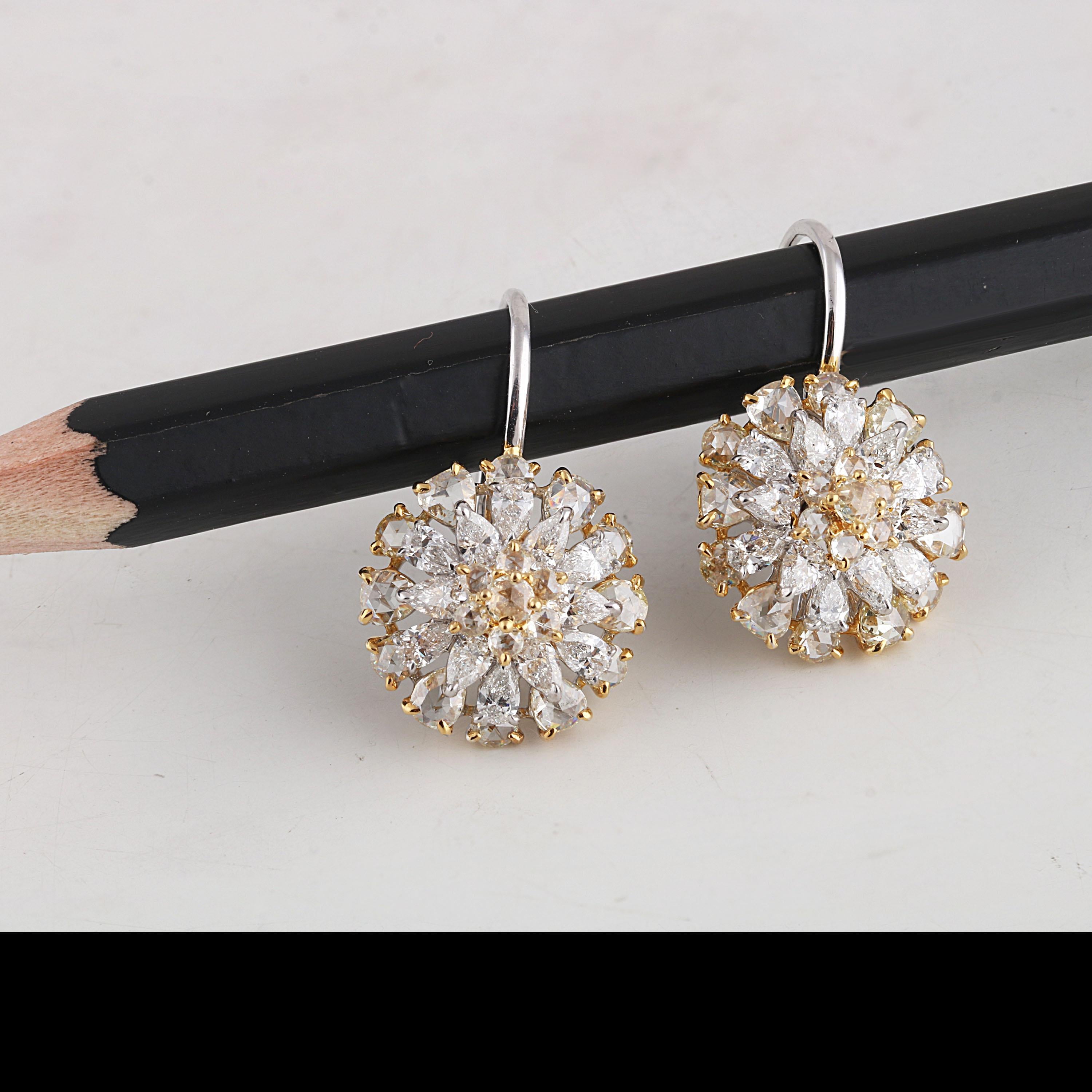 Pear Cut Studio Rêves Diamond Cluster Stud Hoop Earrings in 18 Karat Gold For Sale