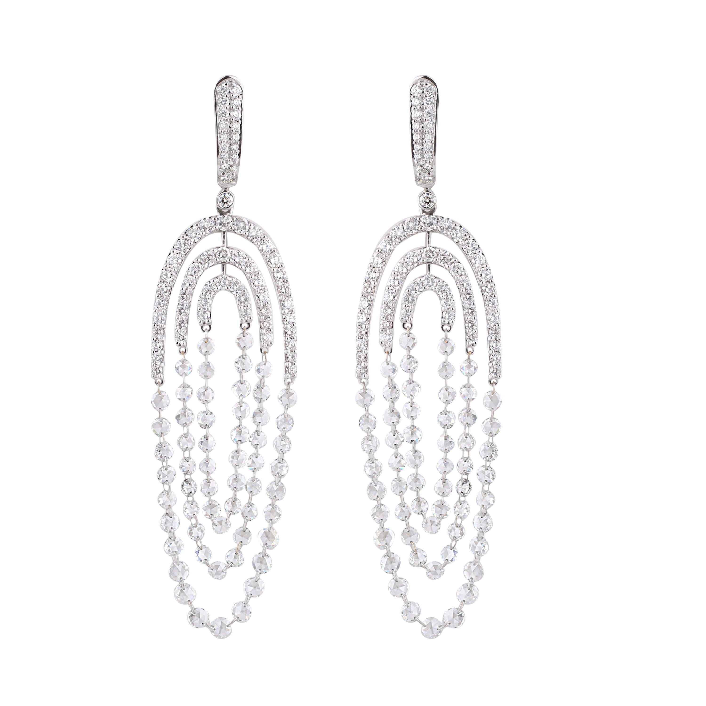 Studio Rêves Diamond Dangling Earrings in 18 Karat Gold For Sale