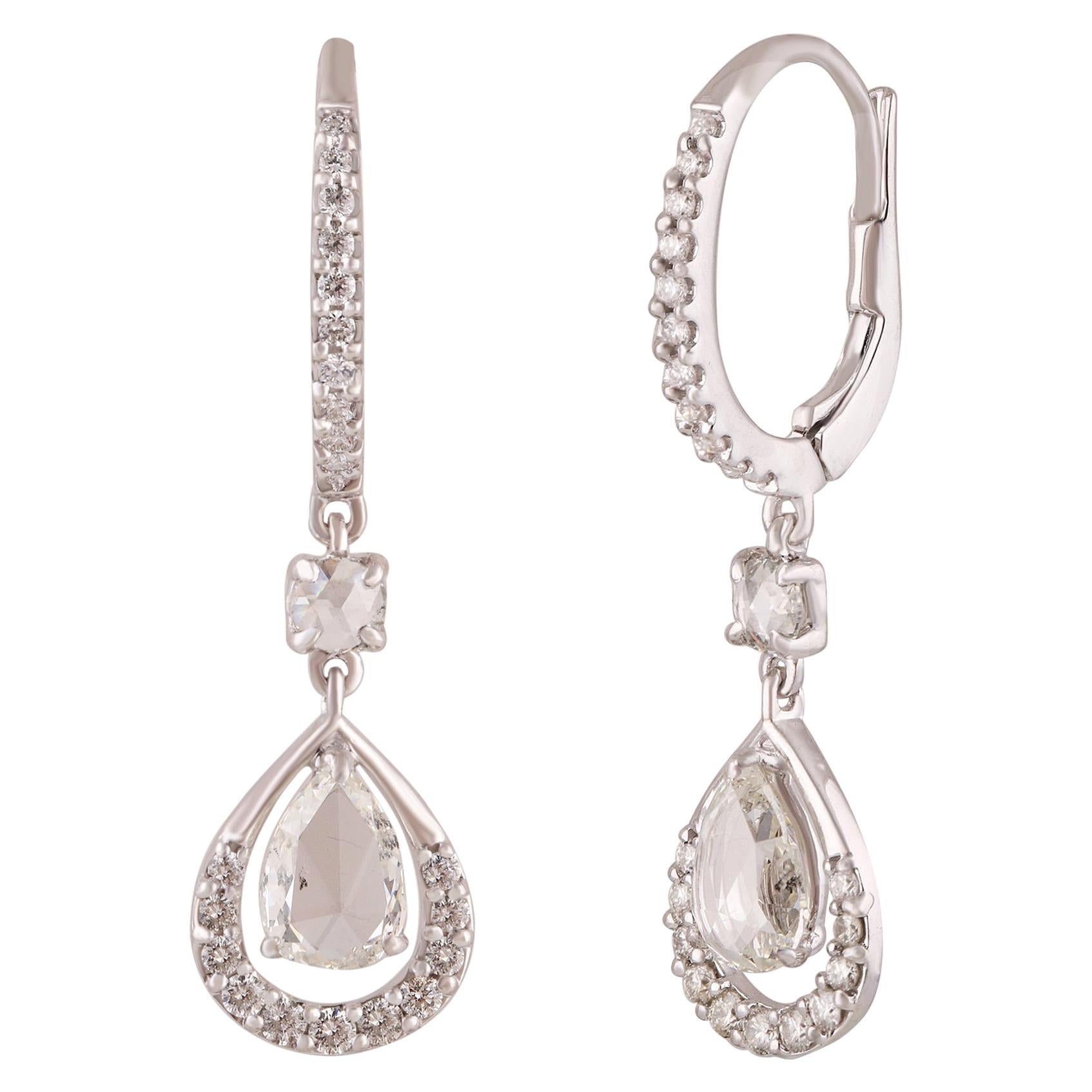 Studio Rêves Diamond Drop Dangling Earrings in 18 Karat White Gold For Sale