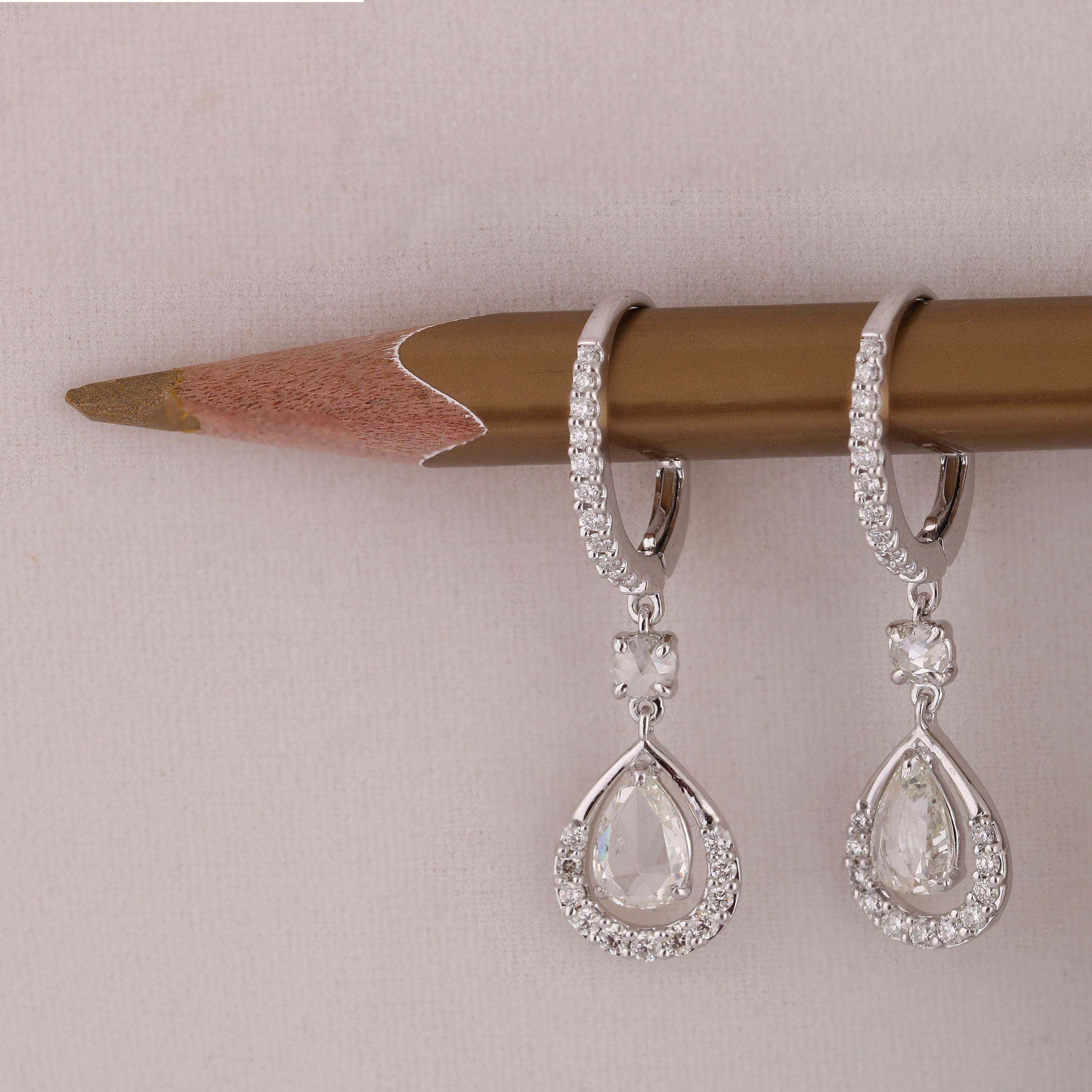 Pear Cut Studio Rêves Diamond Drop Dangling Earrings in 18 Karat White Gold For Sale