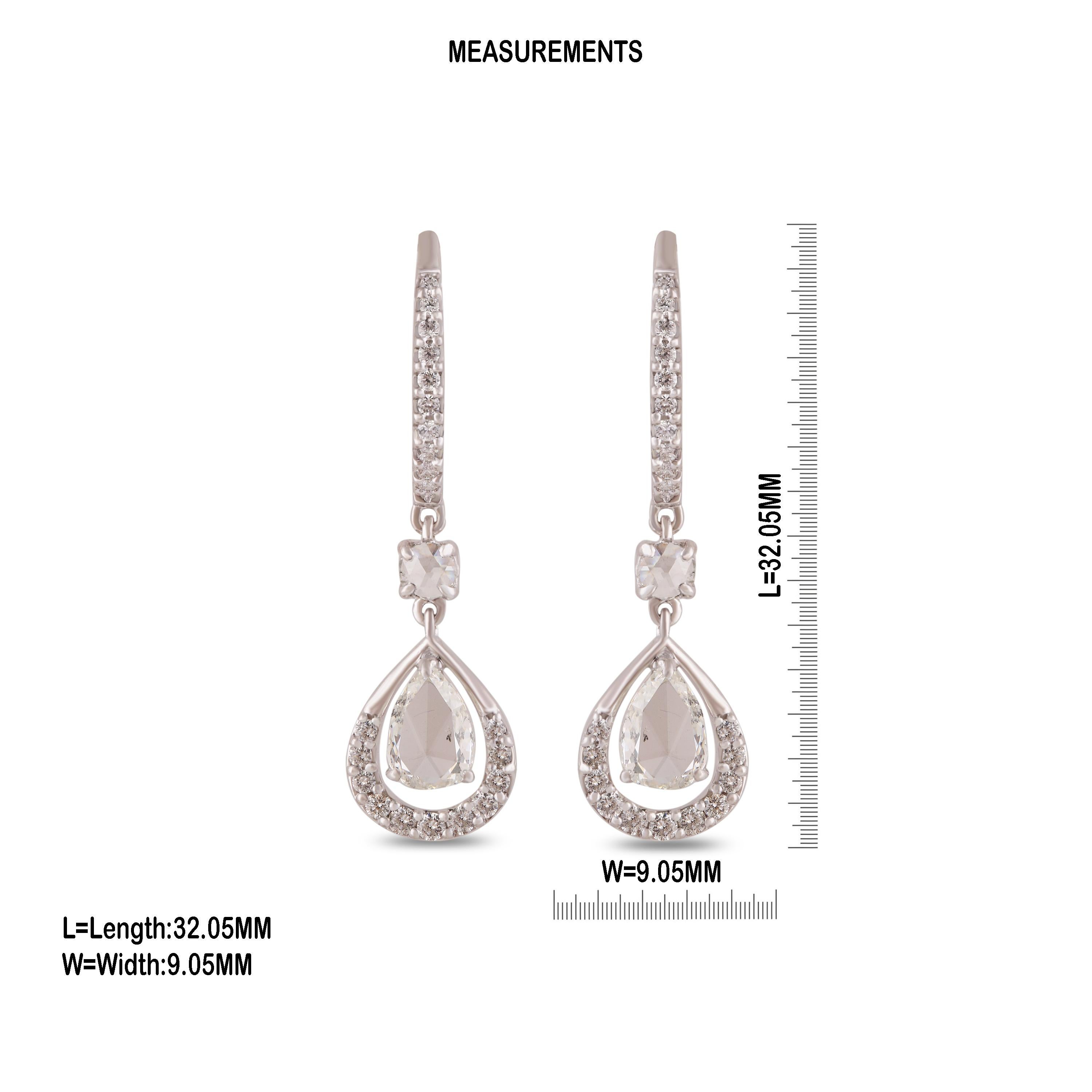 Studio Rêves Diamond Drop Dangling Earrings in 18 Karat White Gold In New Condition For Sale In Mumbai, Maharashtra
