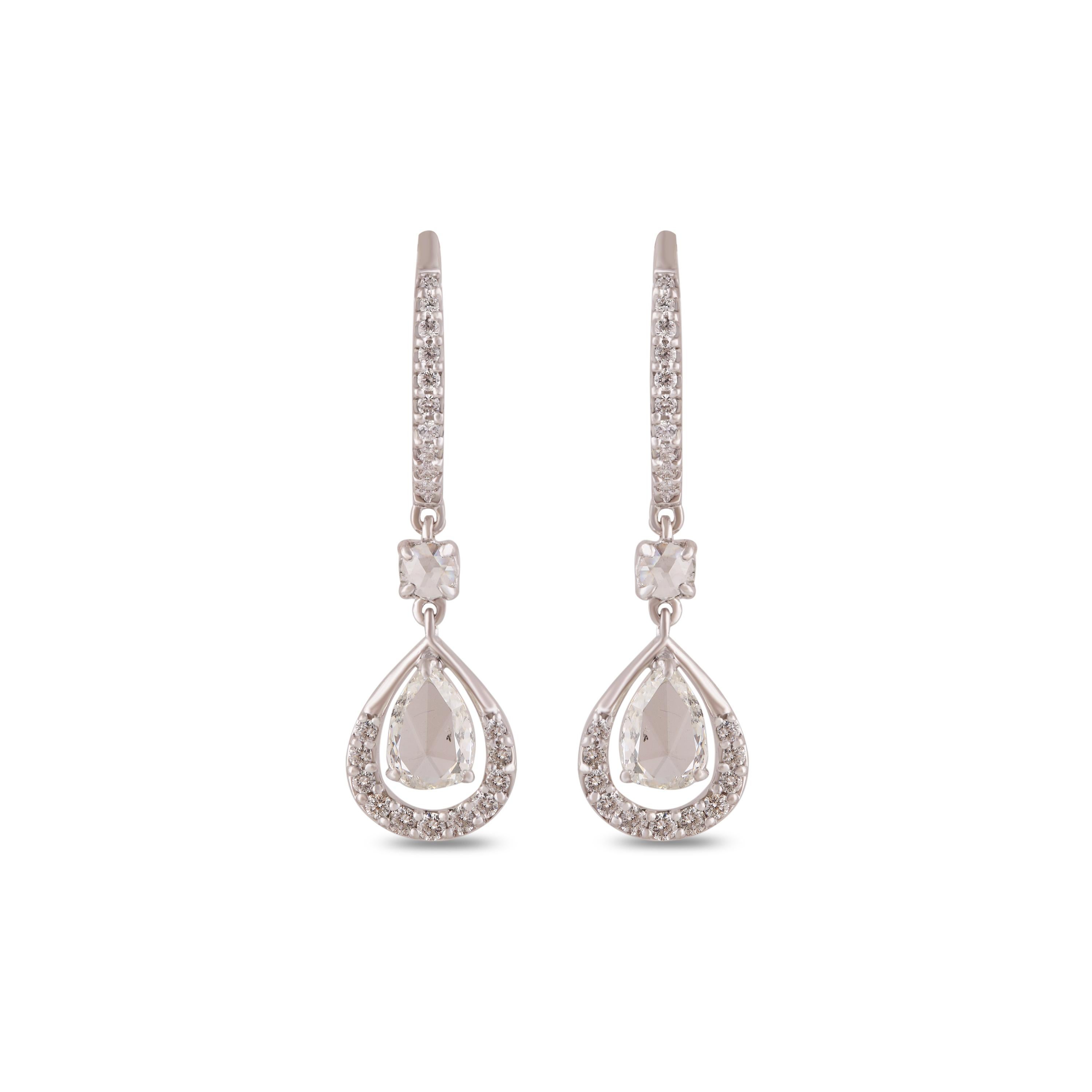 Women's Studio Rêves Diamond Drop Dangling Earrings in 18 Karat White Gold For Sale