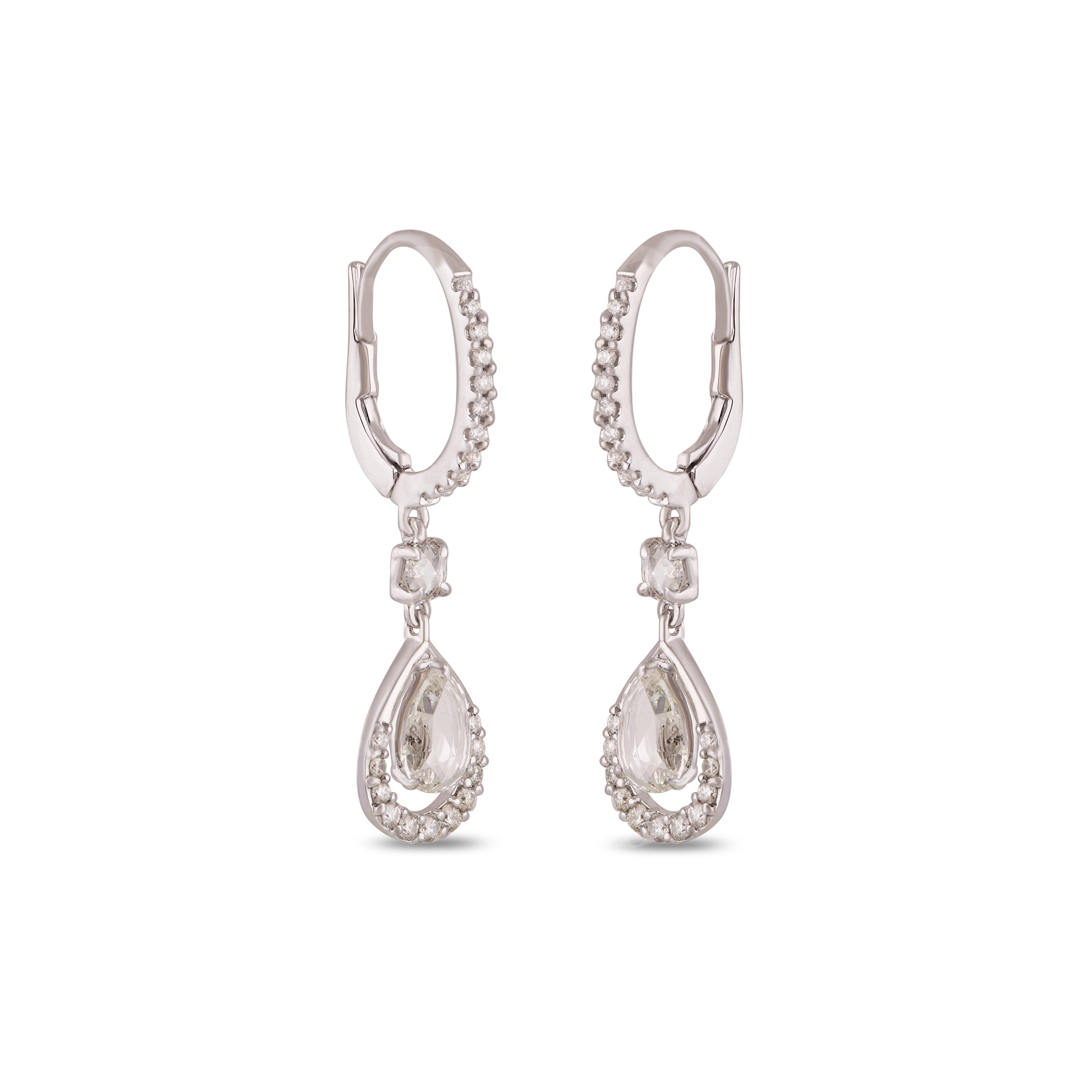 Studio Rêves Diamond Drop Dangling Earrings in 18 Karat White Gold For Sale 1