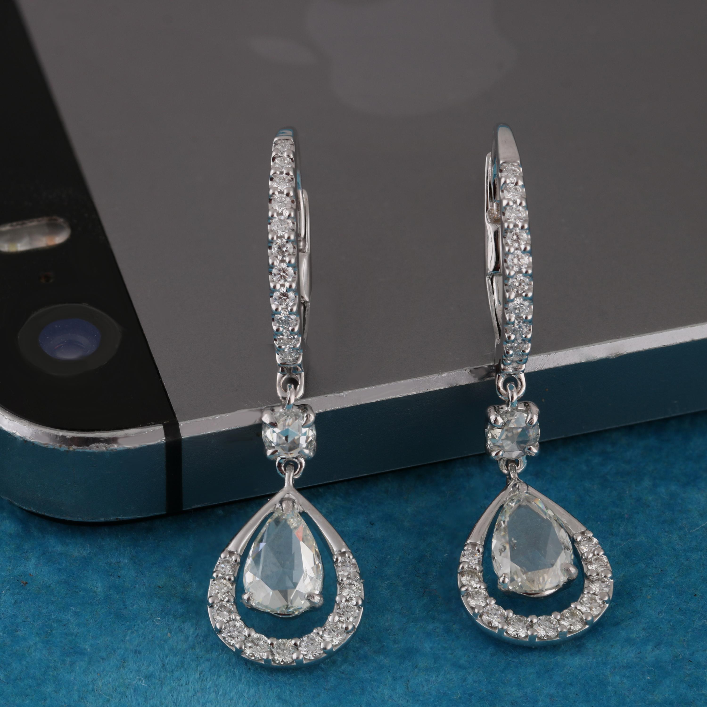 Studio Rêves Diamond Drop Dangling Earrings in 18 Karat White Gold For Sale 3