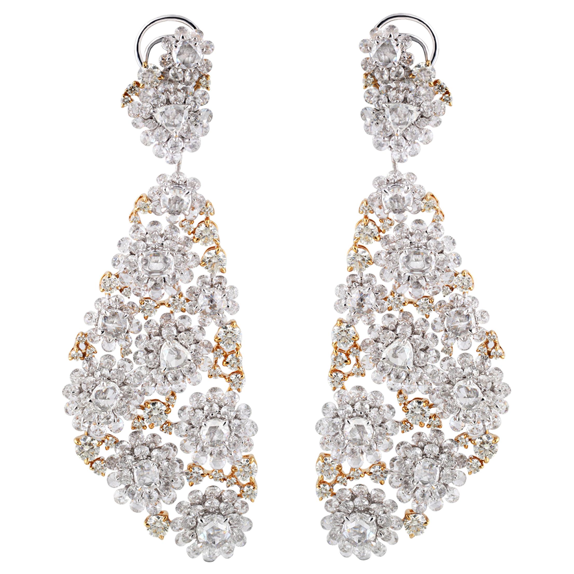 Rose Cut Studio Rêves Diamond Floral Carpet Earrings in 18 Karat Gold For Sale