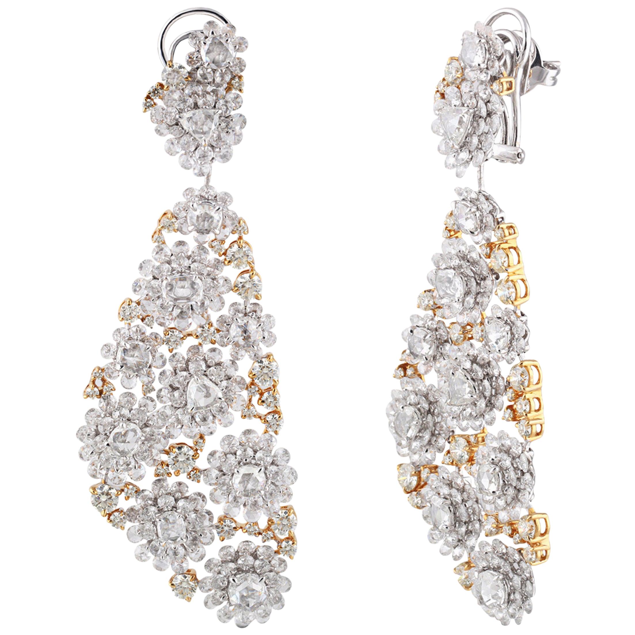 Studio Rêves Diamond Floral Carpet Earrings in 18 Karat Gold For Sale