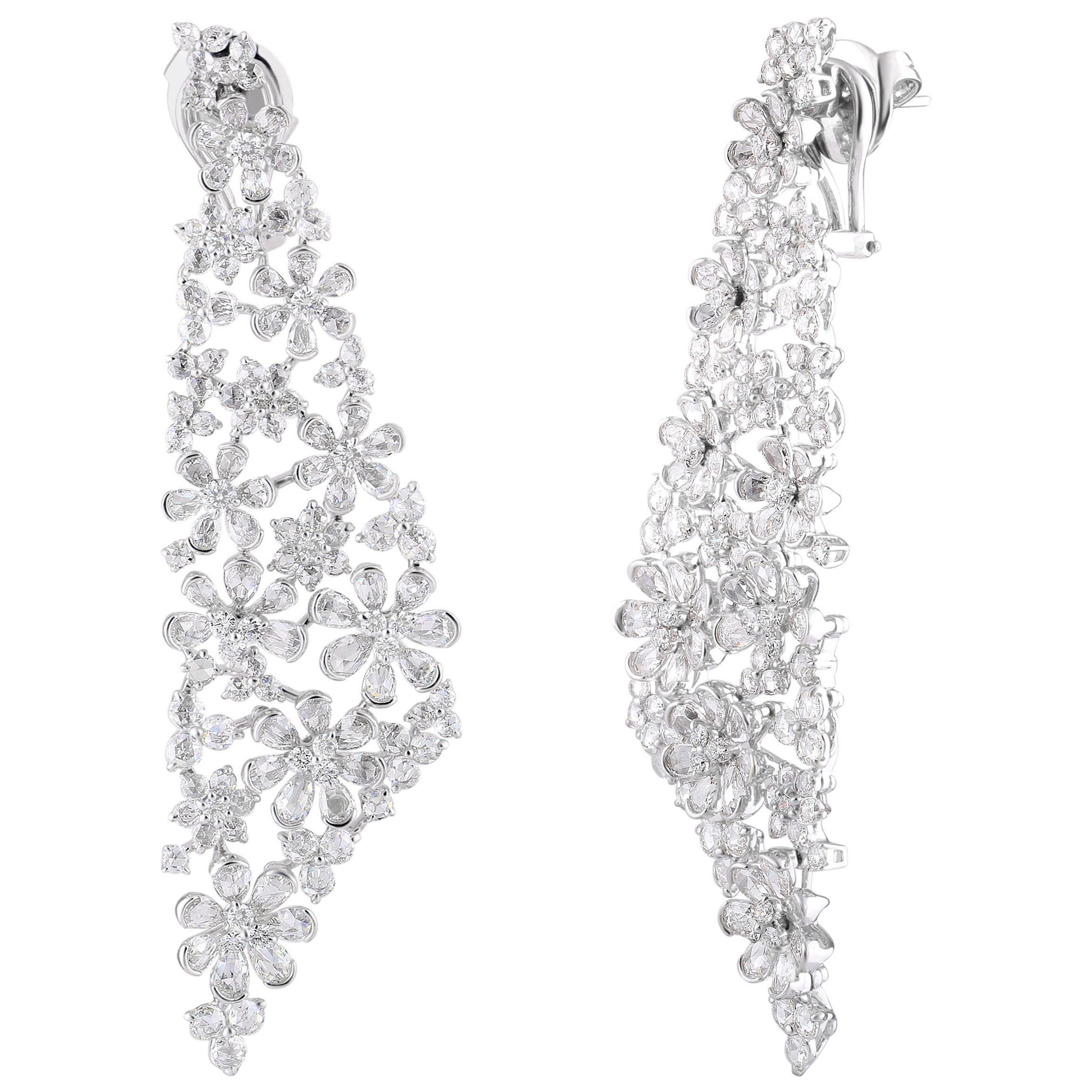 Studio Rêves Diamond Floral Dangling Earrings in 18 Karat Gold For Sale