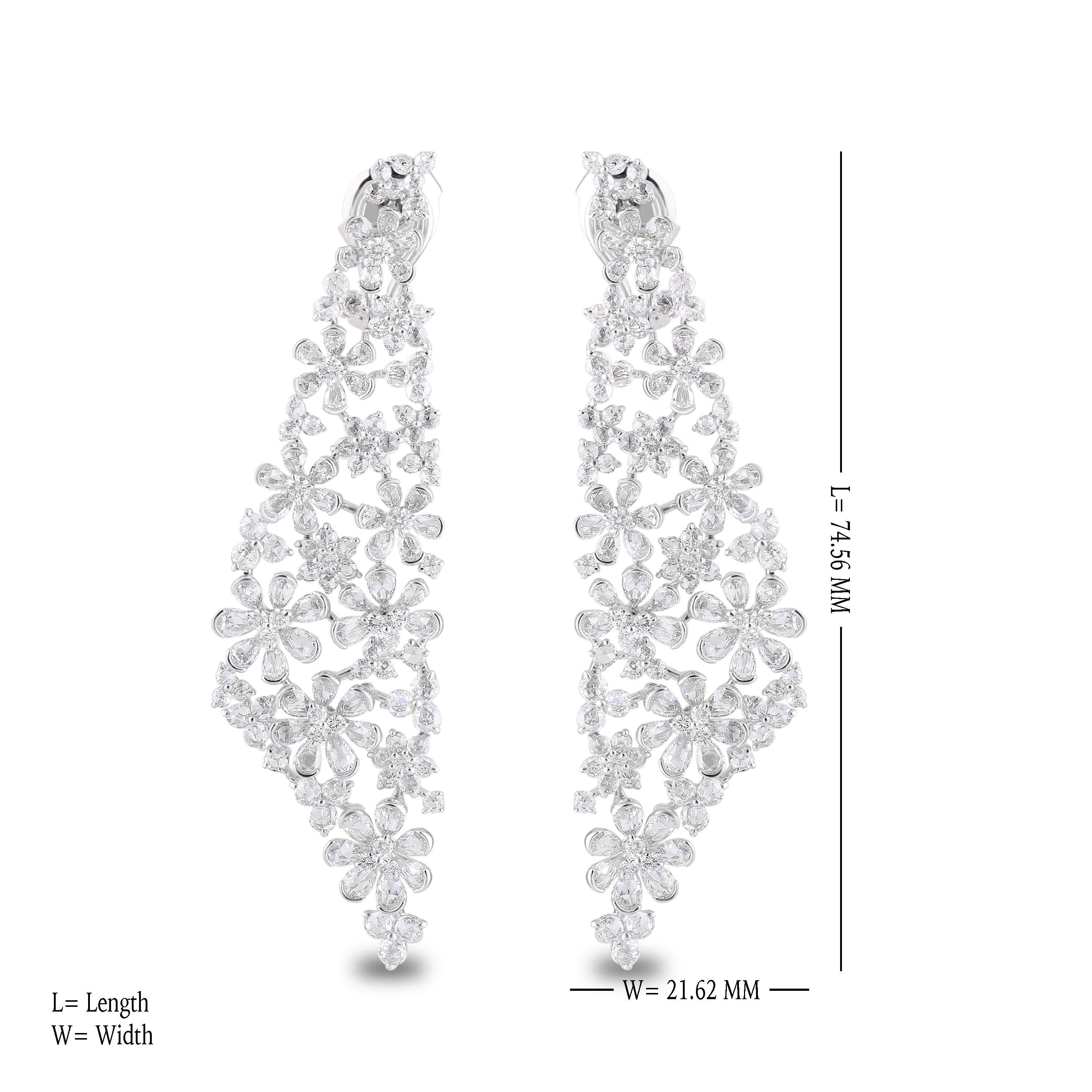 Contemporary Studio Rêves Diamond Floral Dangling Earrings in 18 Karat Gold For Sale
