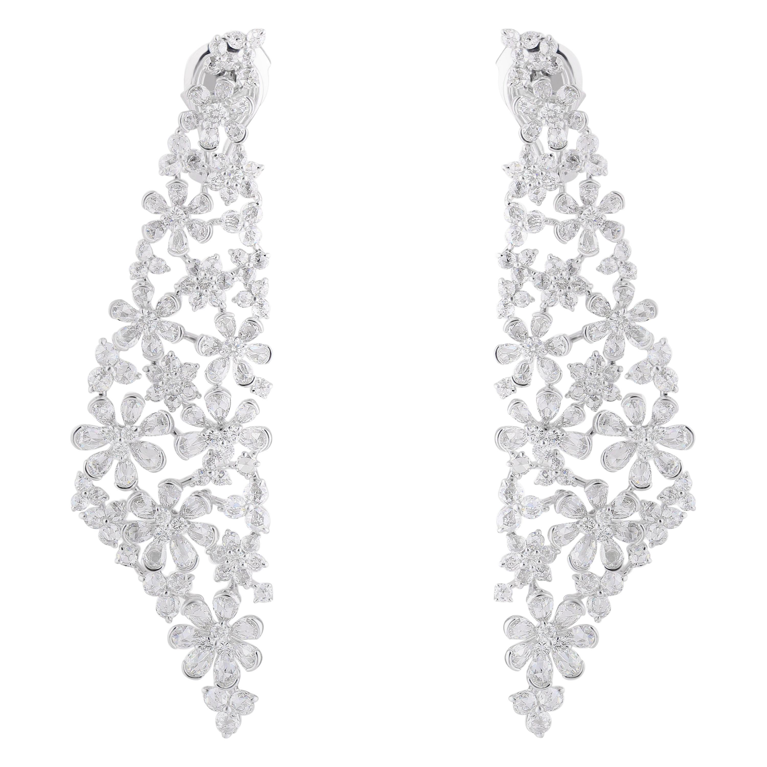 Studio Rêves Diamond Floral Dangling Earrings in 18 Karat Gold For Sale