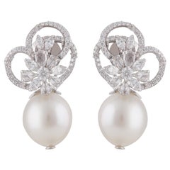 Studio Rêves Diamond Floral Earrings with Pearls in 18 Karat Gold
