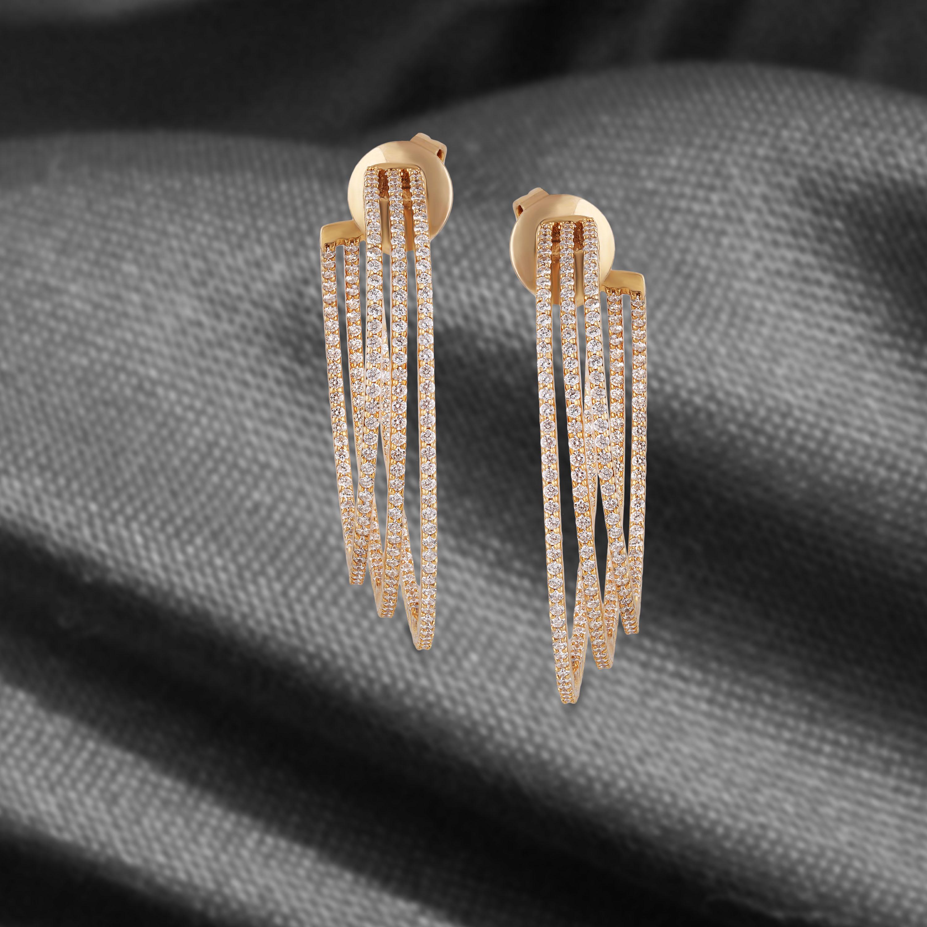 Studio Rêves Diamond Hoop Earrings in 18 Karat Yellow Gold For Sale 1