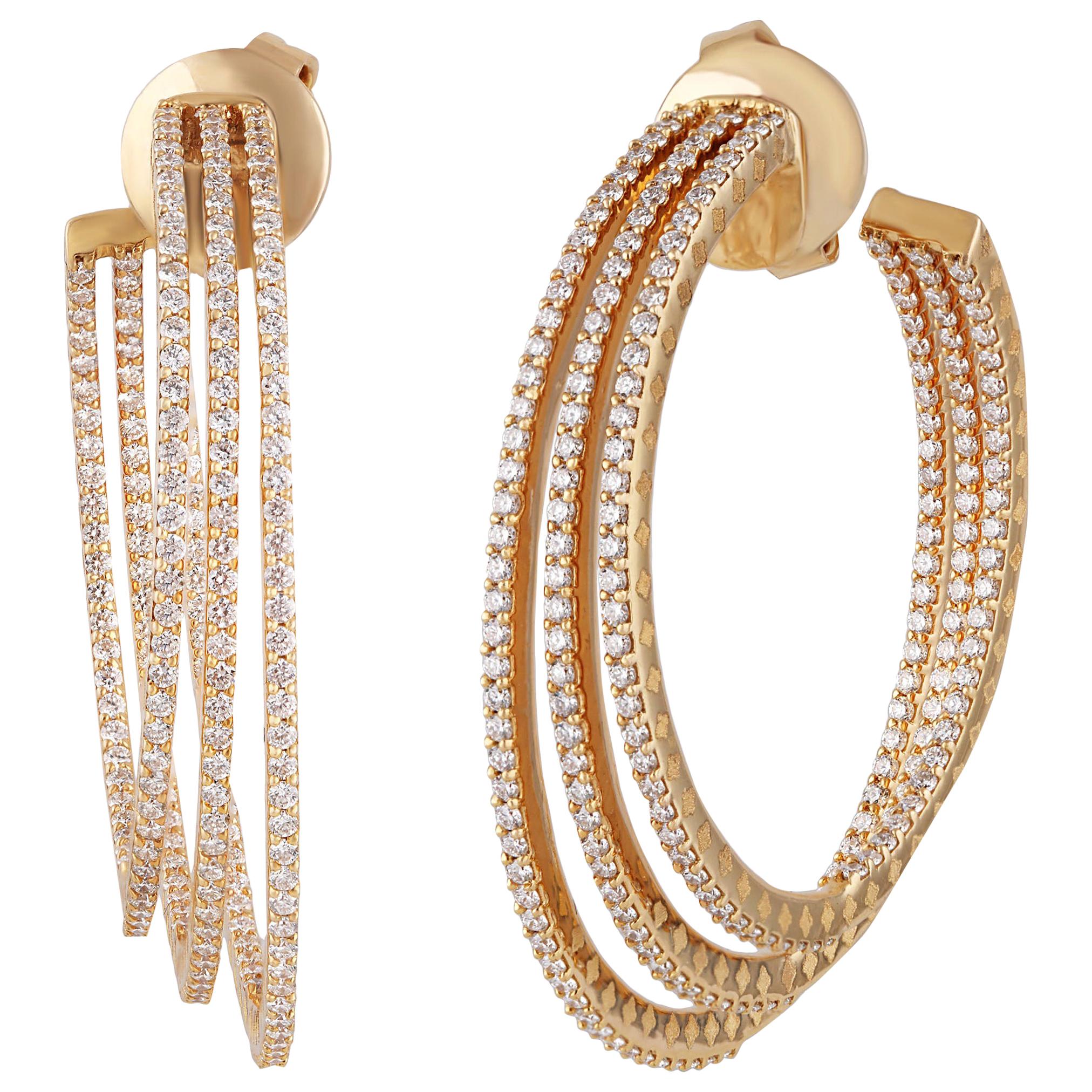 Studio Rêves Diamond Hoop Earrings in 18 Karat Yellow Gold For Sale