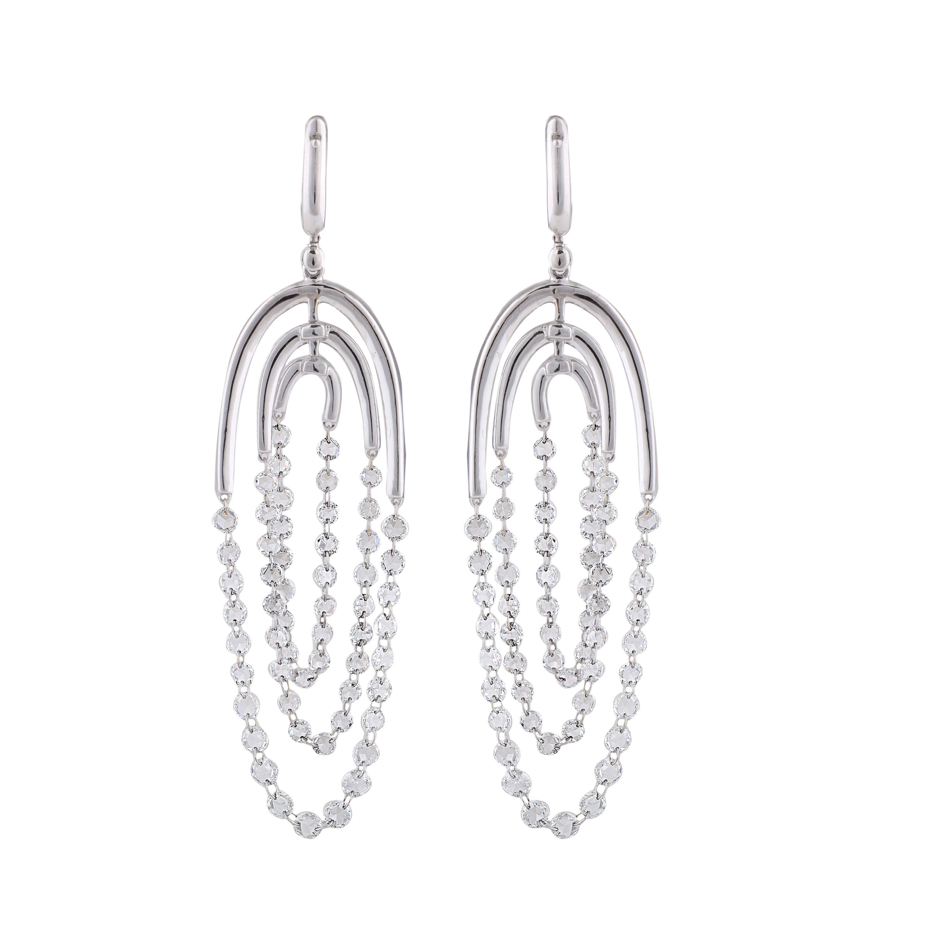 Women's Studio Rêves Diamond Lever-Back Dangling Earrings in 18 Karat White Gold For Sale