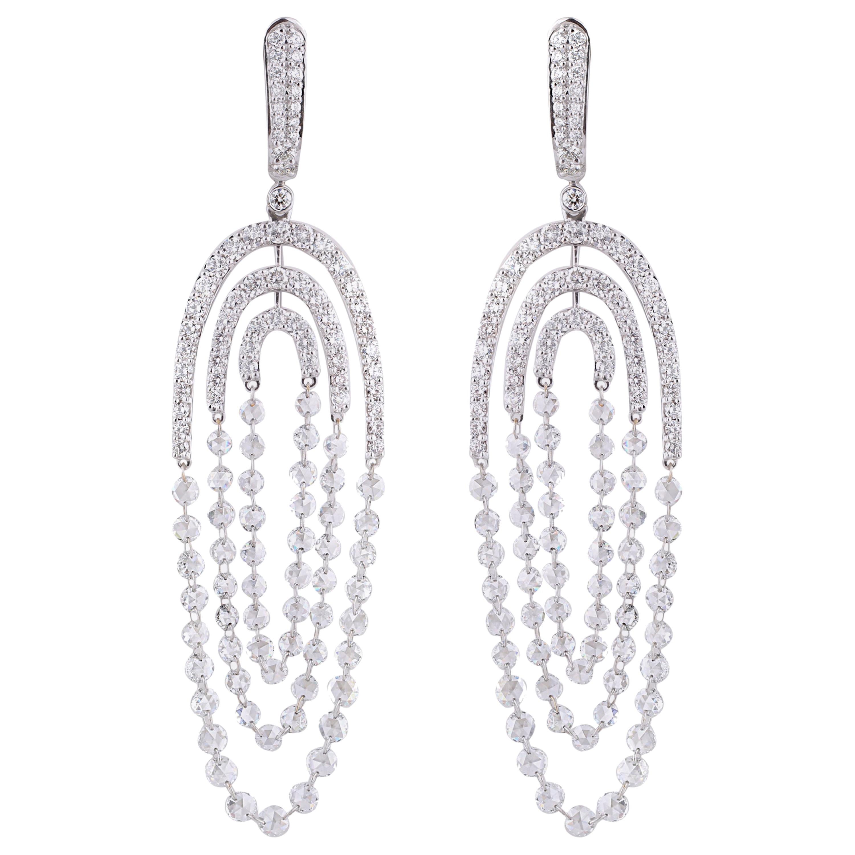 Studio Rêves Diamond Lever-Back Dangling Earrings in 18 Karat White Gold For Sale