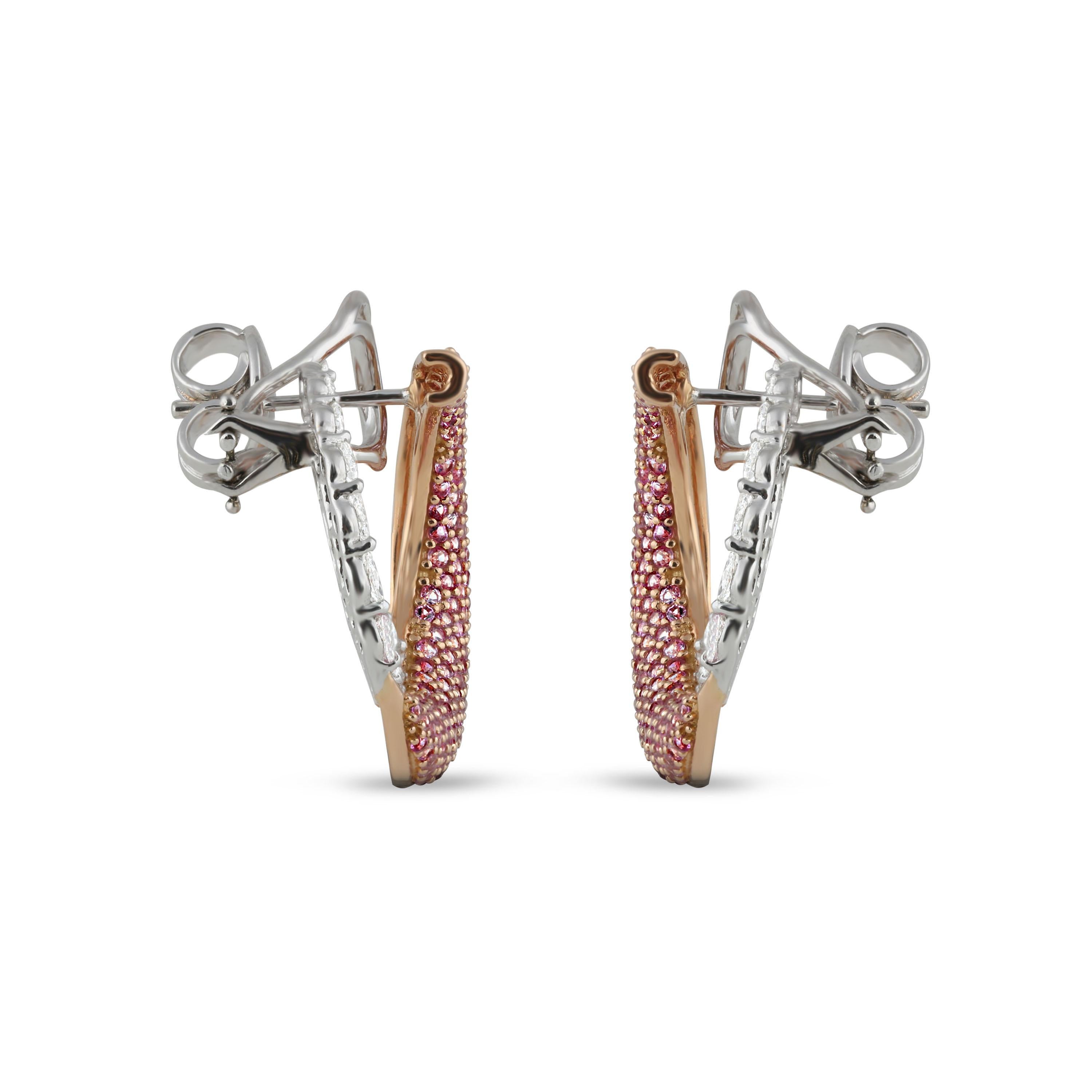 Contemporary Studio Rêves Diamond Marquise and Pink Sapphire Earrings in 18 Karat Gold
