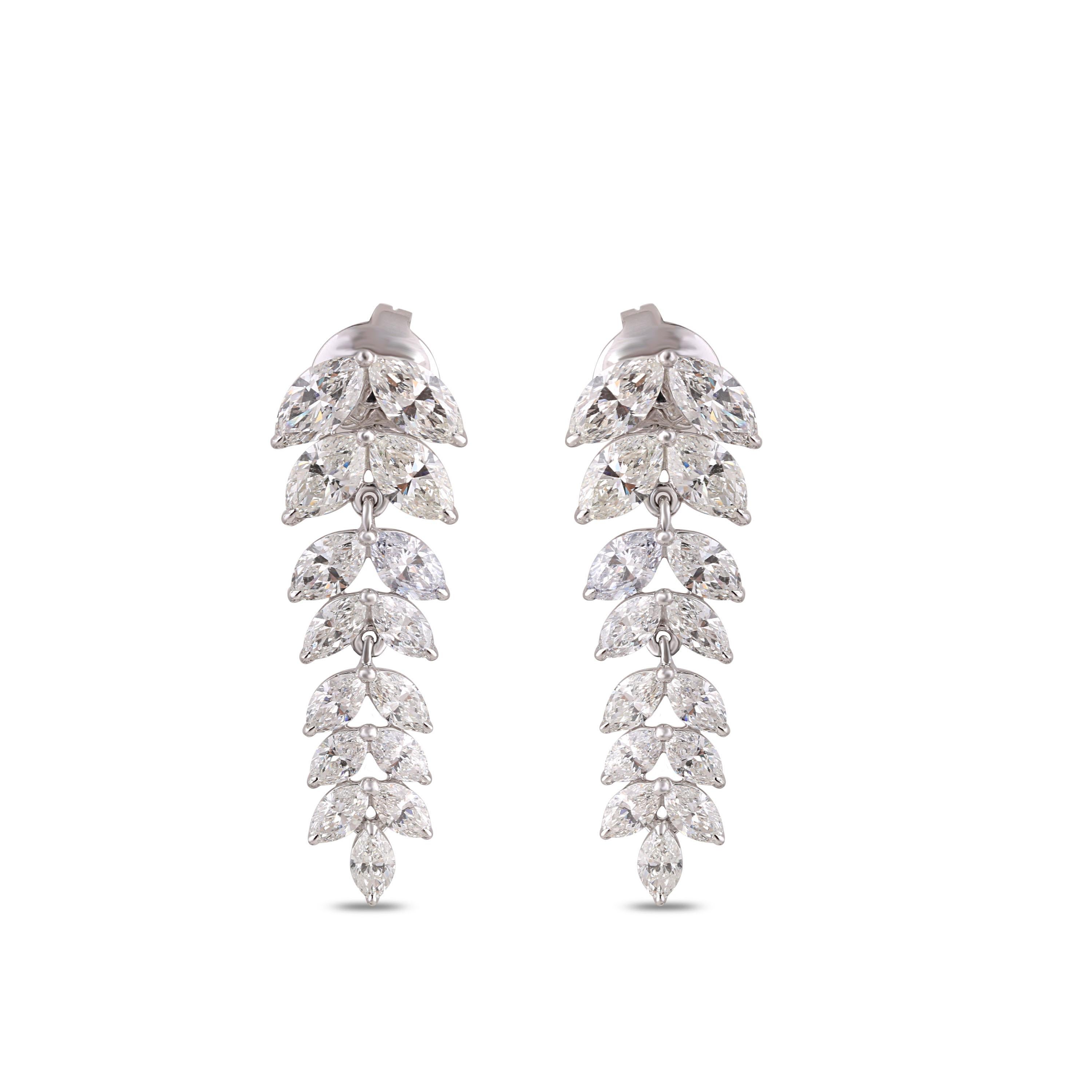 Women's Studio Rêves Diamond Marquise Studded Earrings in 18 Karat White Gold For Sale