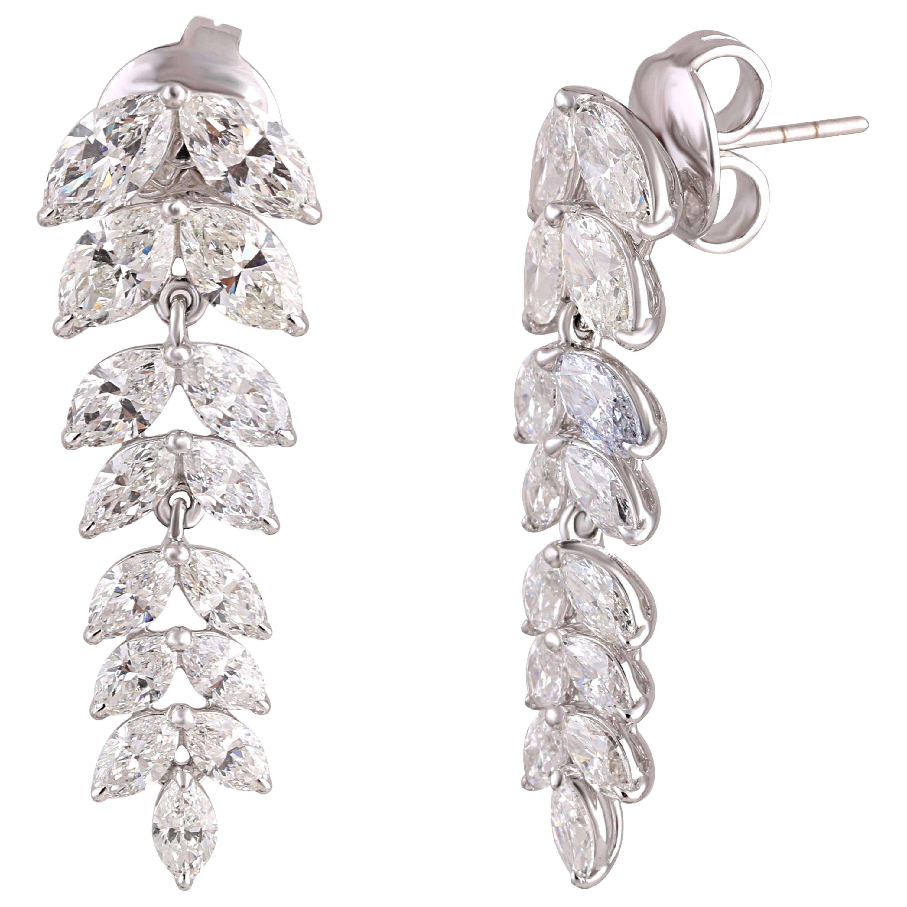 Studio Rêves Diamond Marquise Studded Earrings in 18 Karat White Gold For Sale