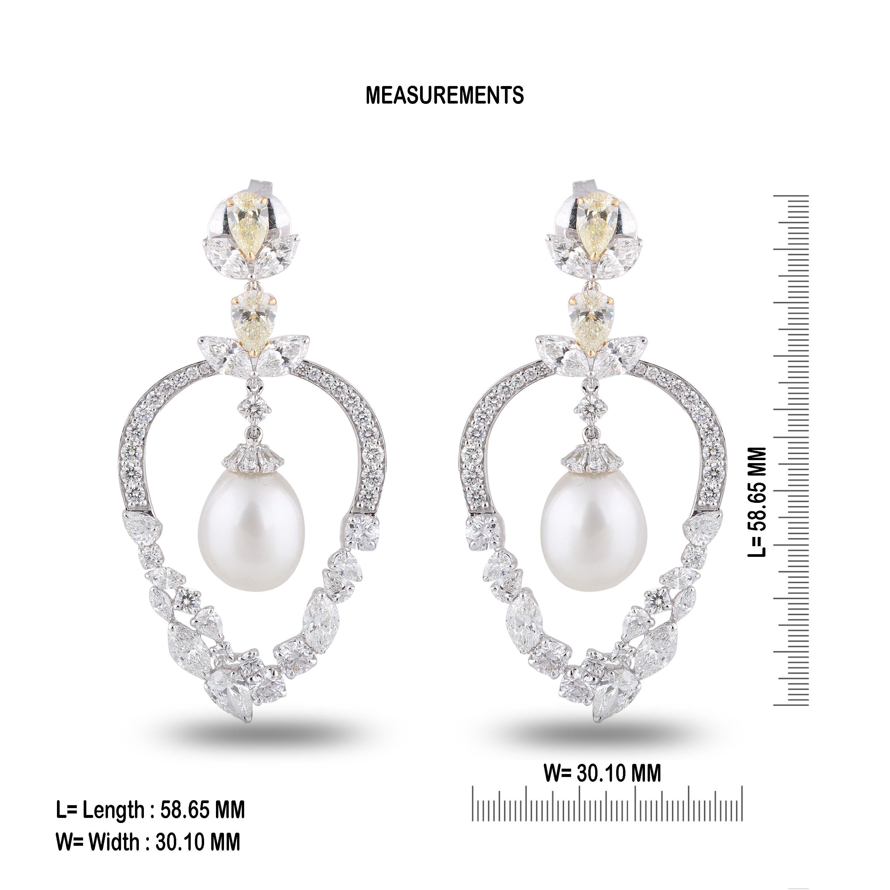Pear Cut Studio Rêves Diamond Pearl Dangling Earrings in 18 Karat White Gold For Sale