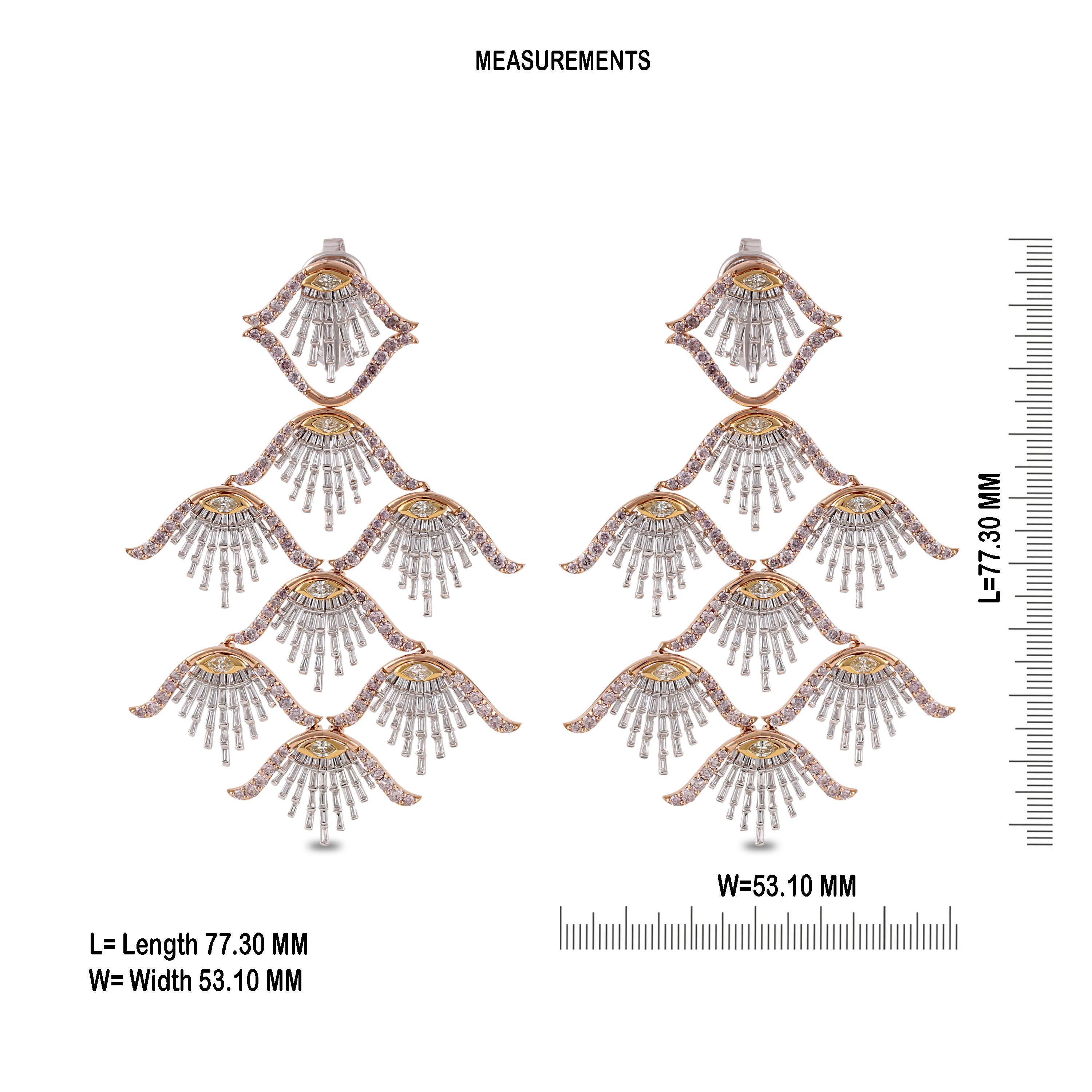 Tapered Baguette Studio Rêves Diamond Shell Dangling Earrings in 18 Karat Gold For Sale