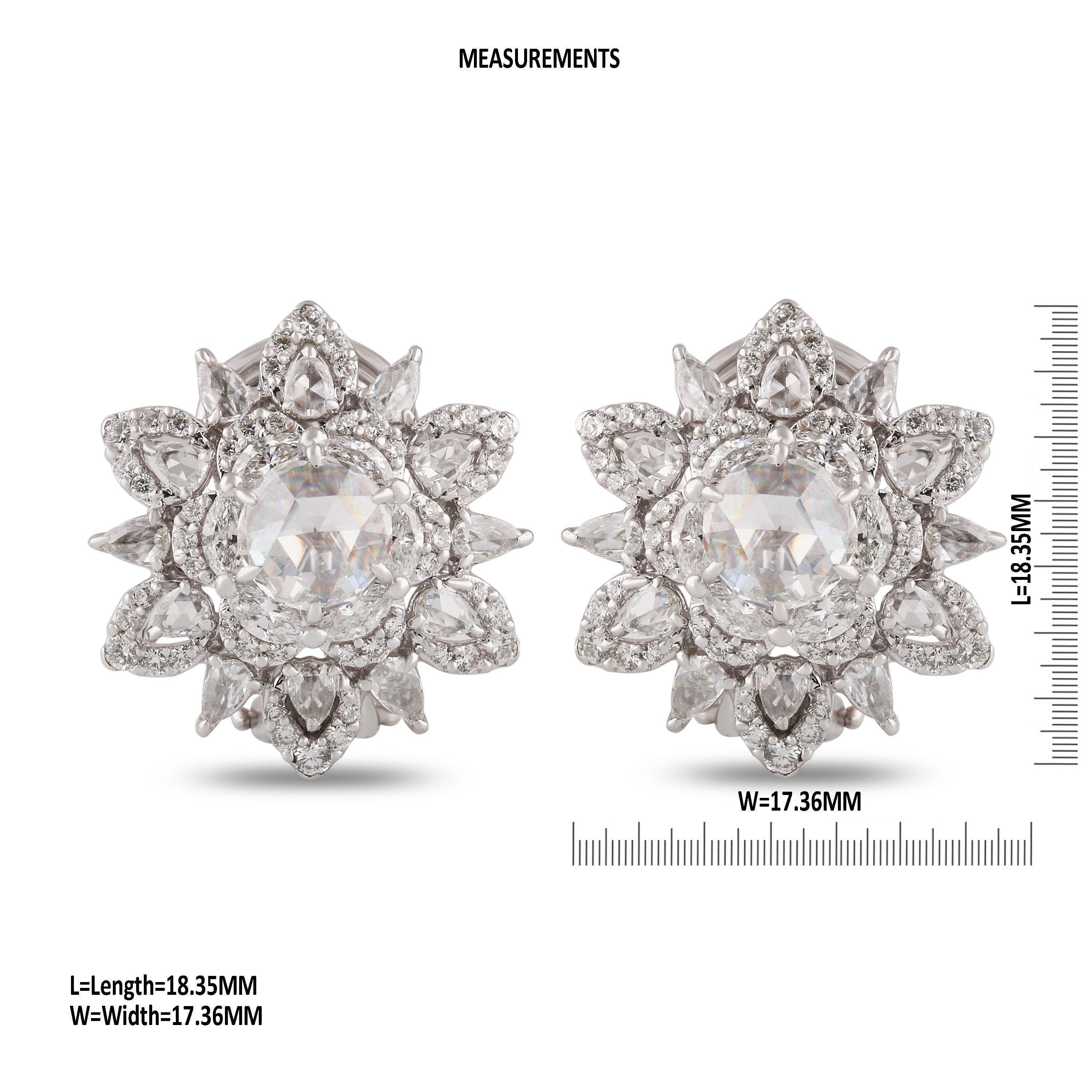 Rose Cut Studio Rêves Diamond Star Stud Earrings in 18 Karat White Gold For Sale