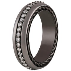 Studio Rêves Diamond Studded Black Band Ring in 18 Karat Gold and Titanium