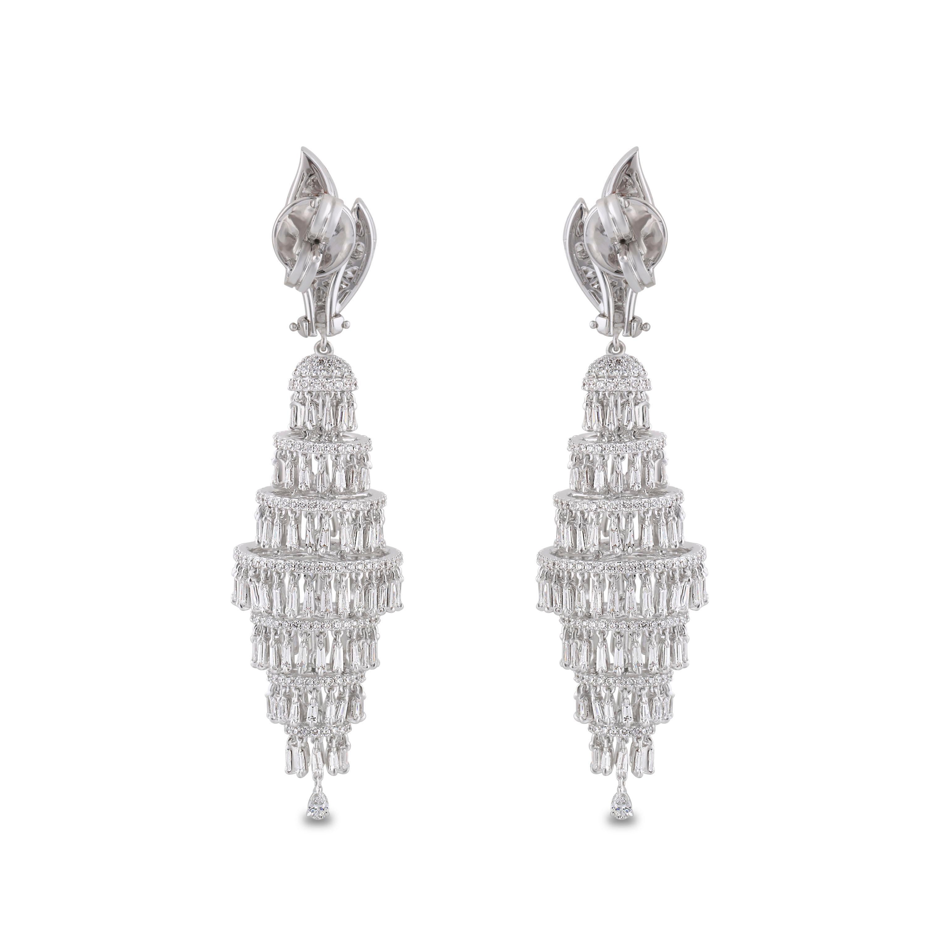 Women's Studio Rêves Diamond Studded Chandelier Earrings in 18 Karat White Gold For Sale