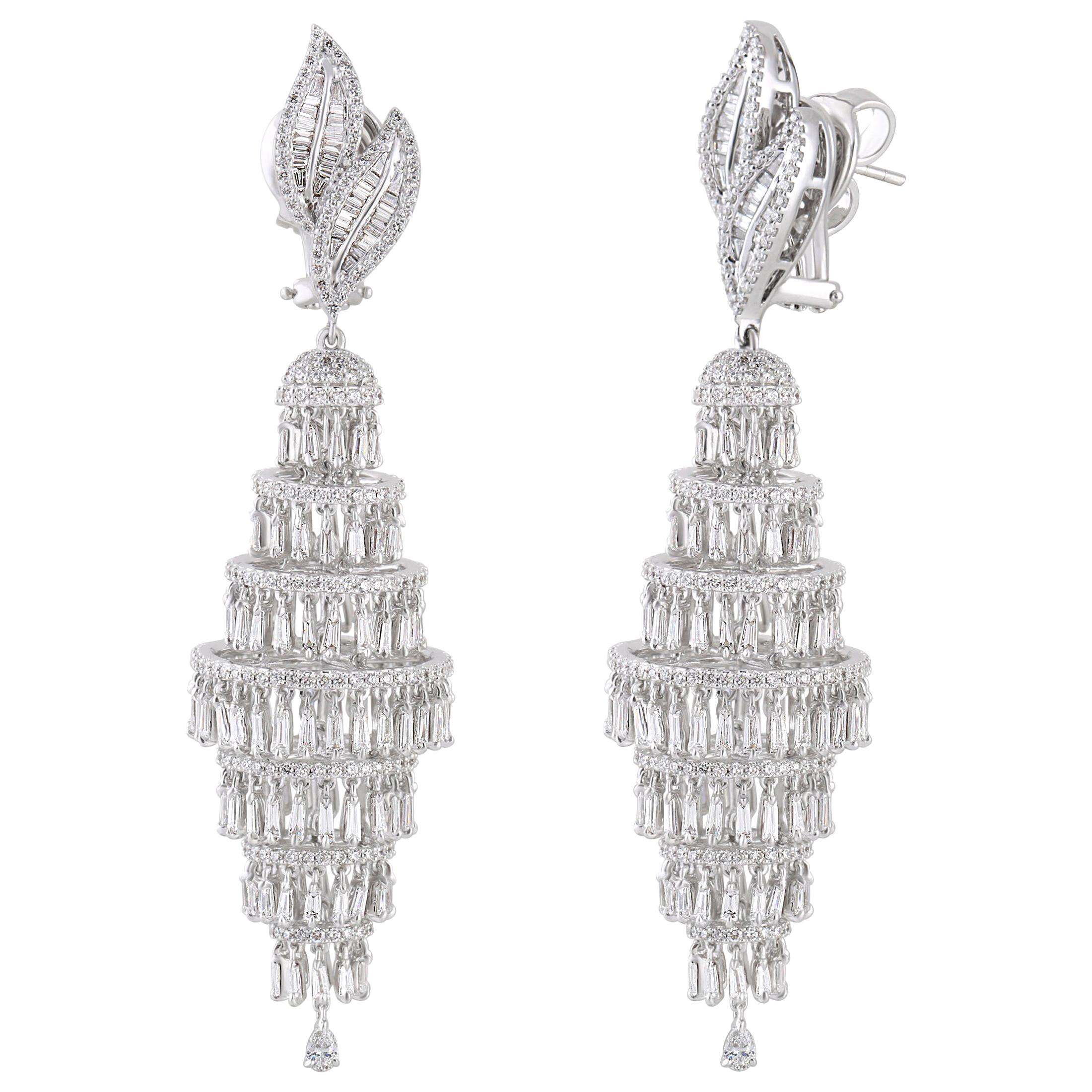 Studio Rêves Diamond Studded Chandelier Earrings in 18 Karat White Gold For Sale