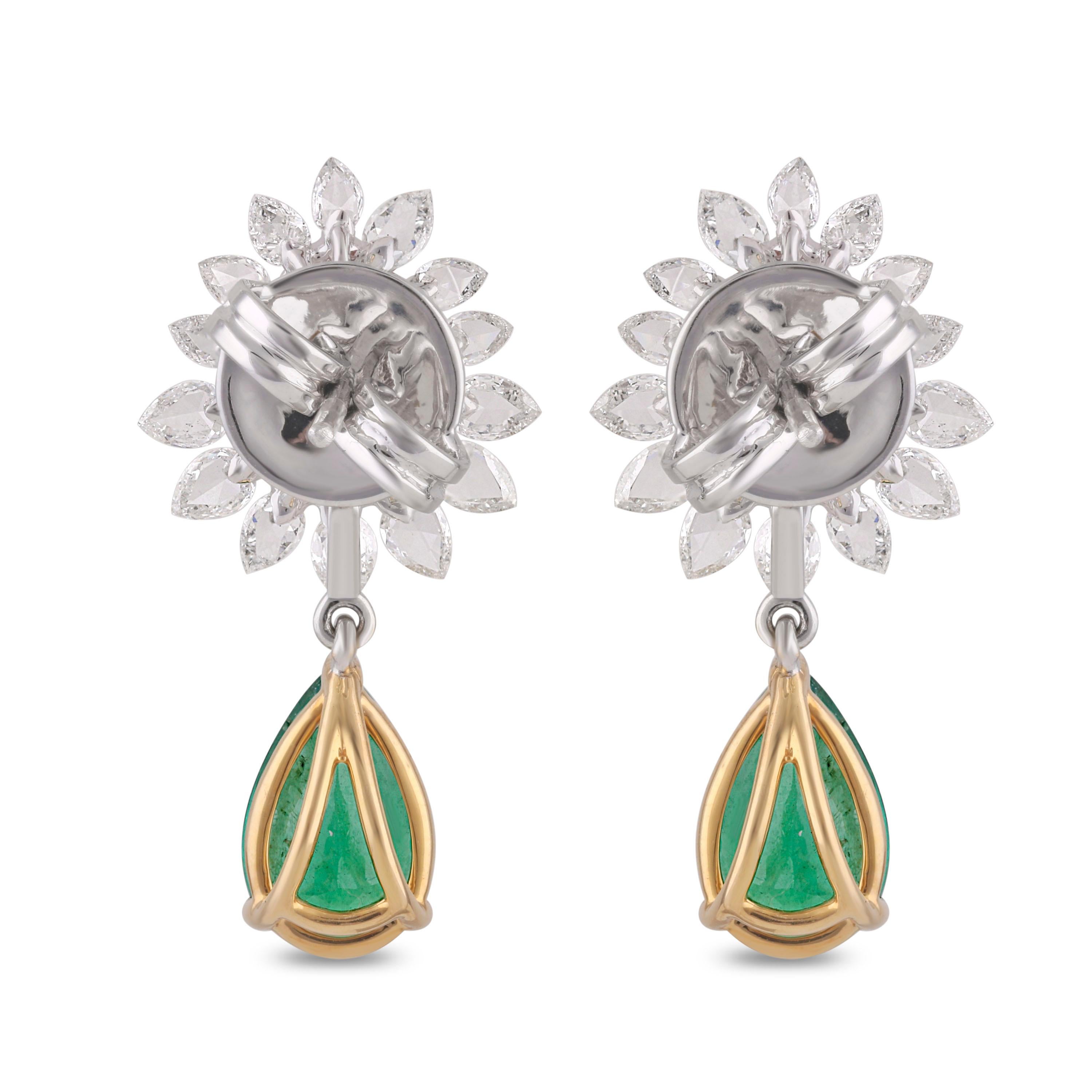 Women's Studio Rêves Diamond Studded Emerald Earrings in 18 Karat Gold For Sale