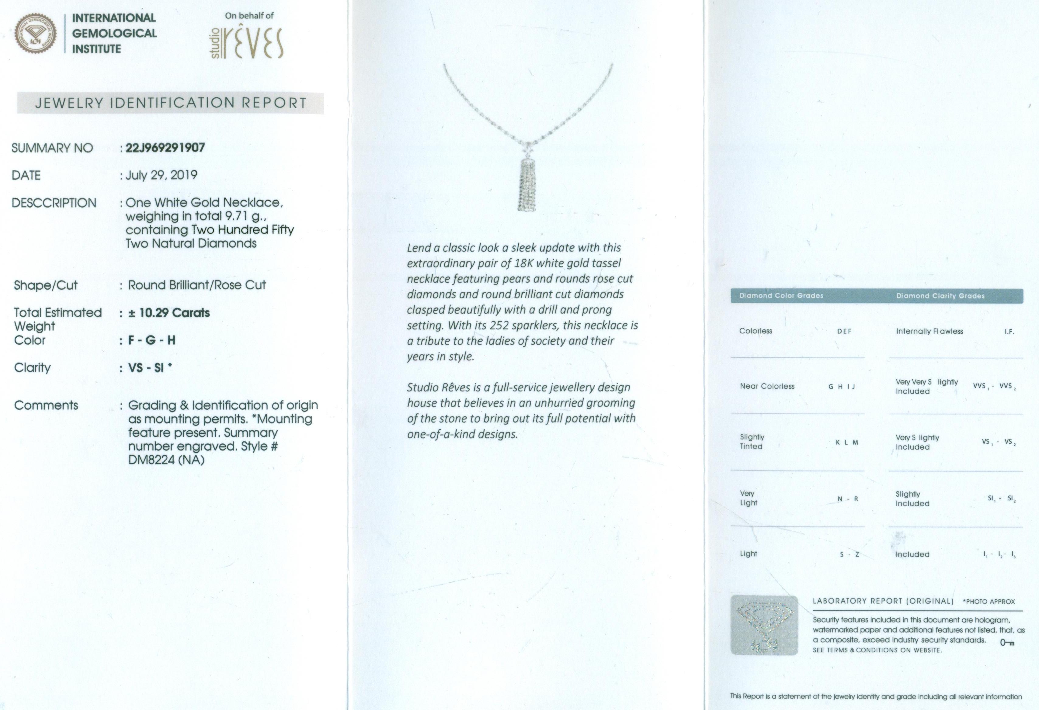Rose Cut Studio Rêves Diamond Tassel Necklace in 18 Karat White Gold For Sale