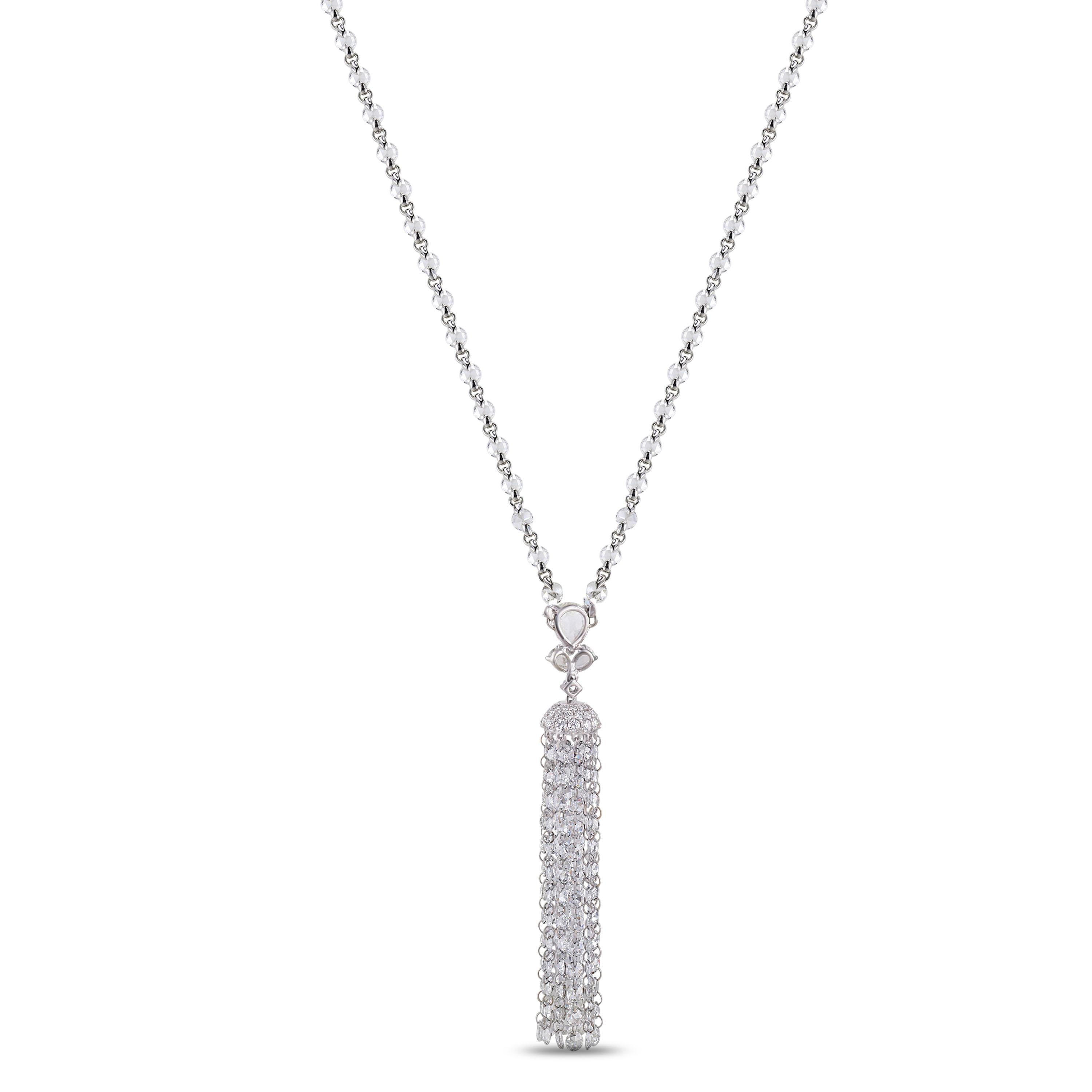 Studio Rêves Diamond Tassel Necklace in 18 Karat White Gold In New Condition For Sale In Mumbai, Maharashtra