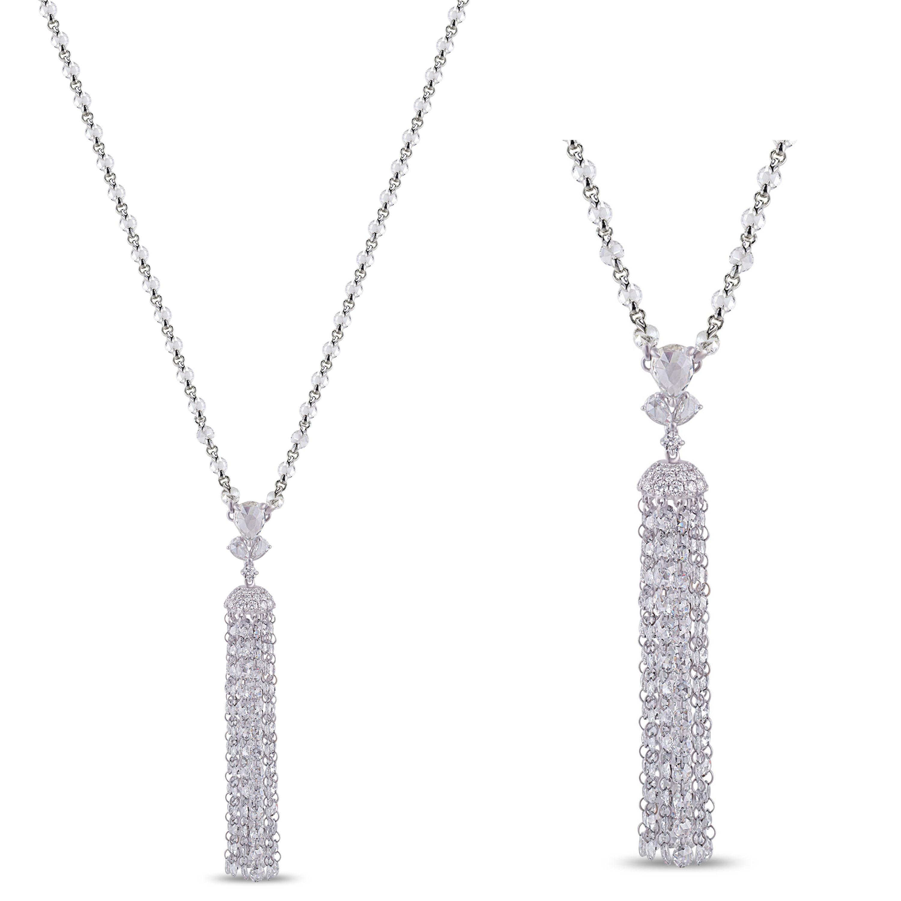 Women's Studio Rêves Diamond Tassel Necklace in 18 Karat White Gold For Sale