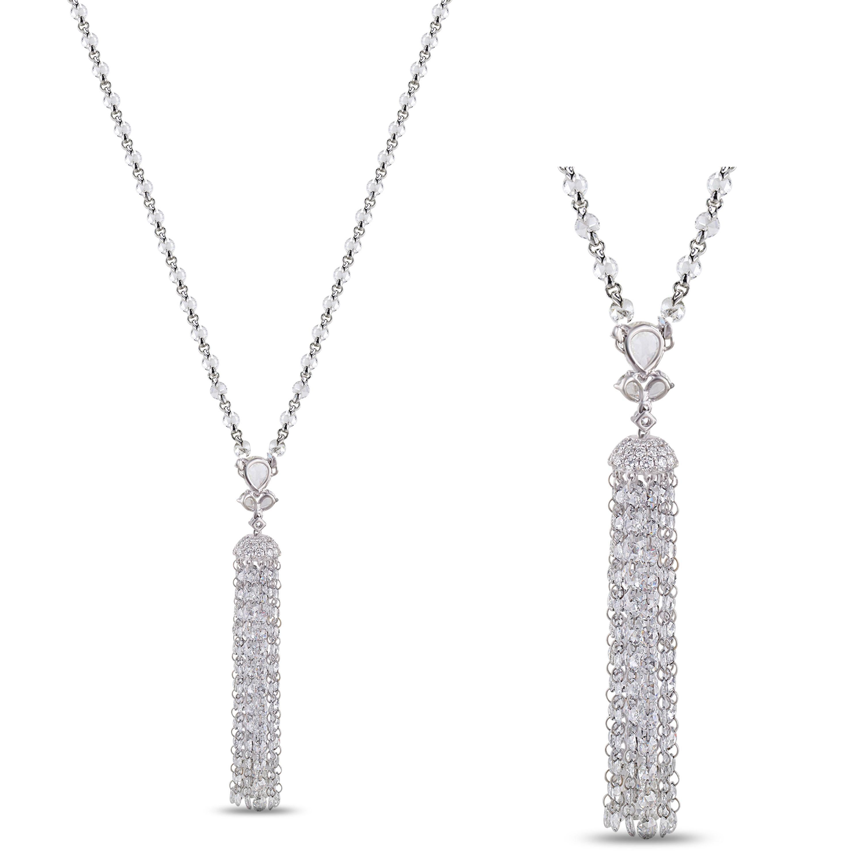 Studio Rêves Diamond Tassel Necklace in 18 Karat White Gold For Sale 1