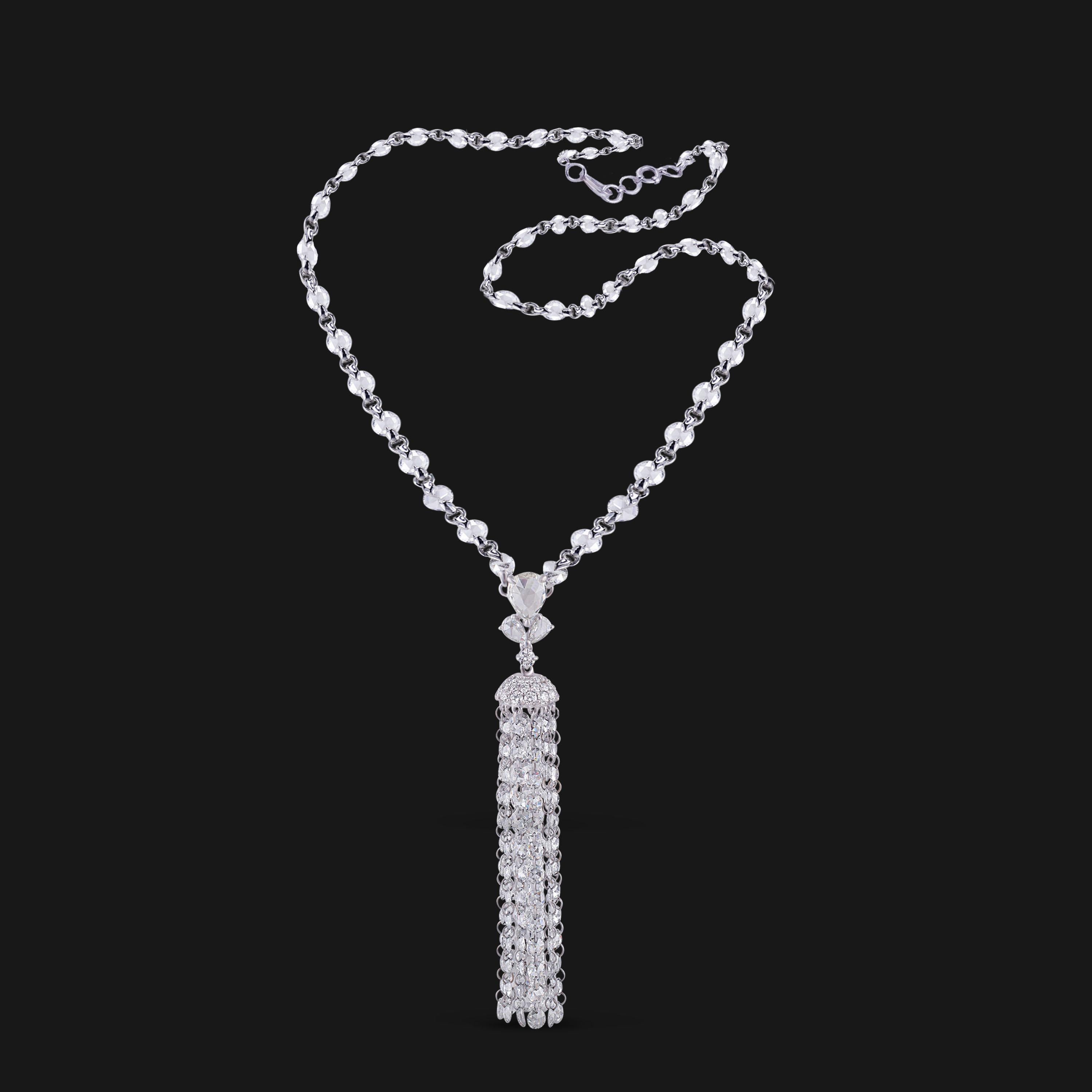 Studio Rêves Diamond Tassel Necklace in 18 Karat White Gold For Sale 2