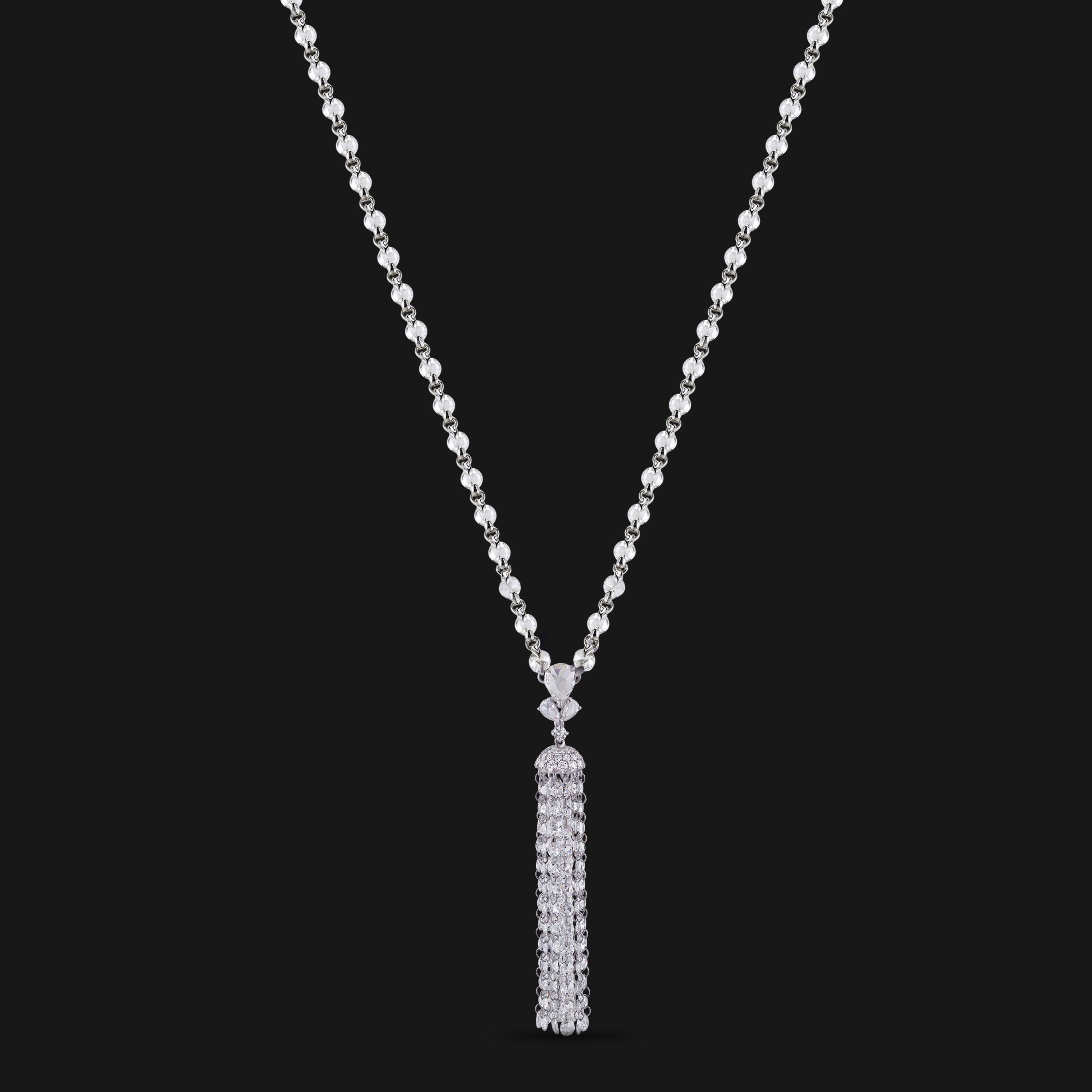 Studio Rêves Diamond Tassel Necklace in 18 Karat White Gold For Sale 3