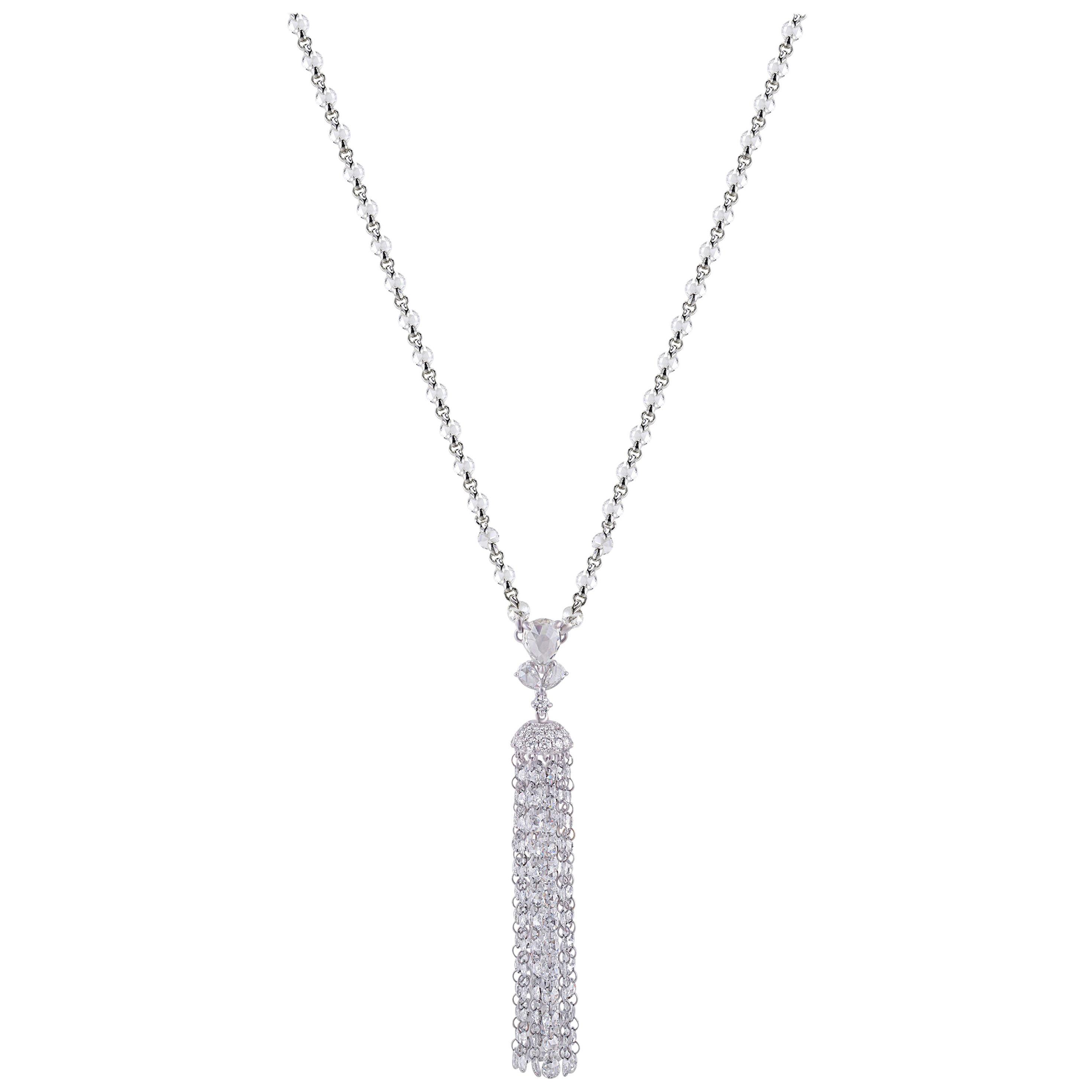 Studio Rêves Diamond Tassel Necklace in 18 Karat White Gold For Sale