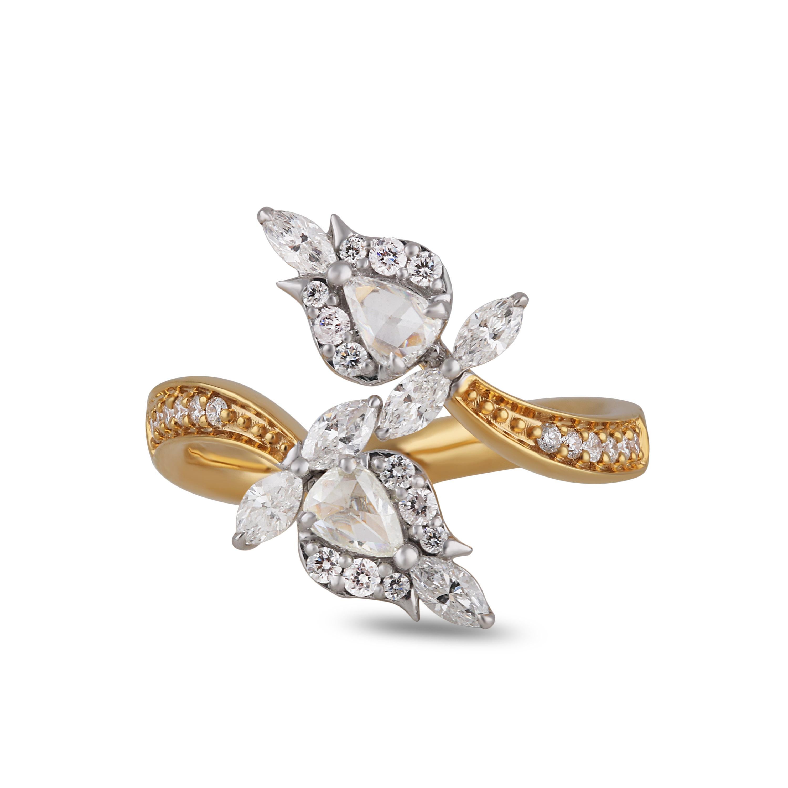 Pear Cut Studio Rêves Diamond Tulips Ring in 18 Karat Gold