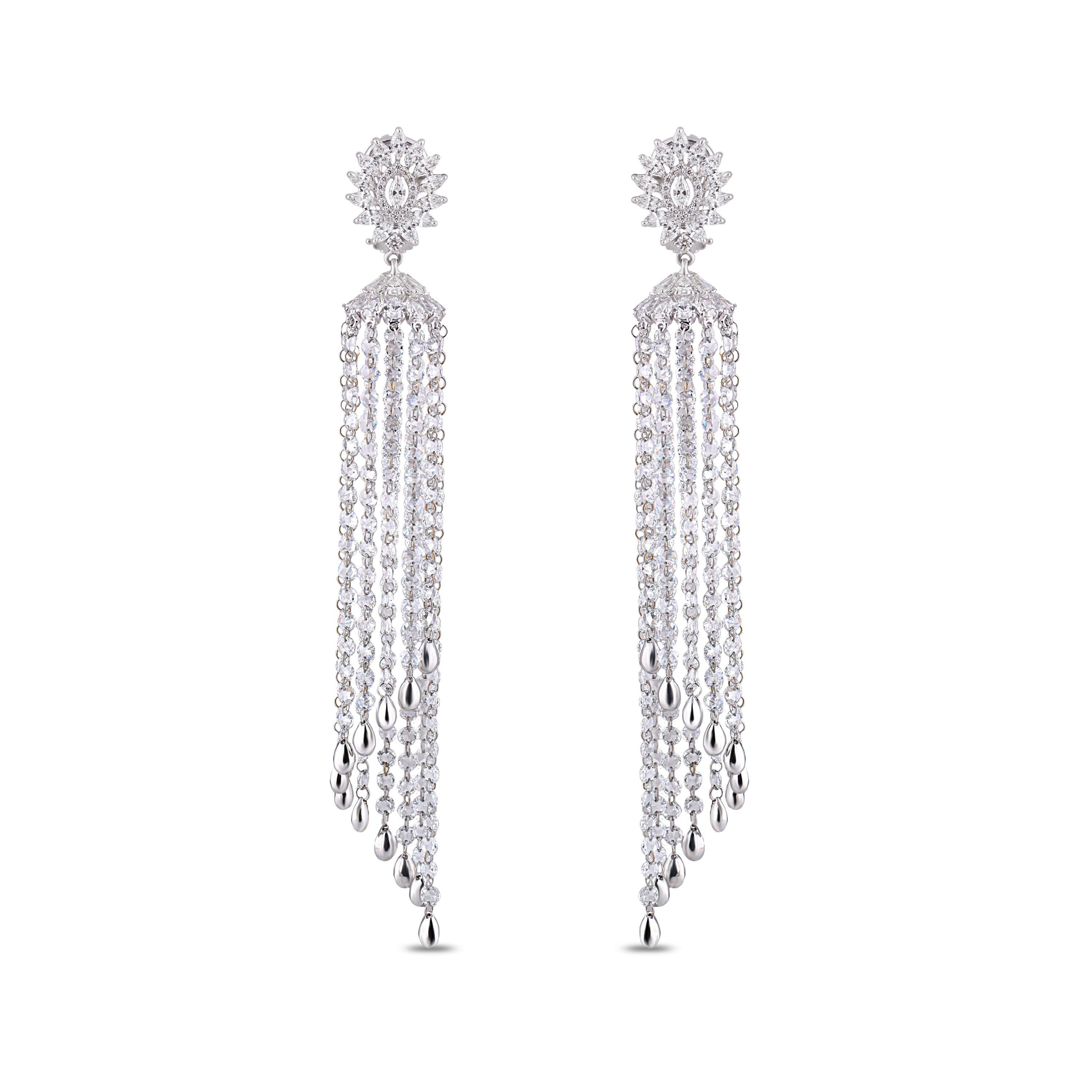 Art Deco Studio Rêves Diamond Waterfall Dangling Earrings in 18 Karat White Gold For Sale