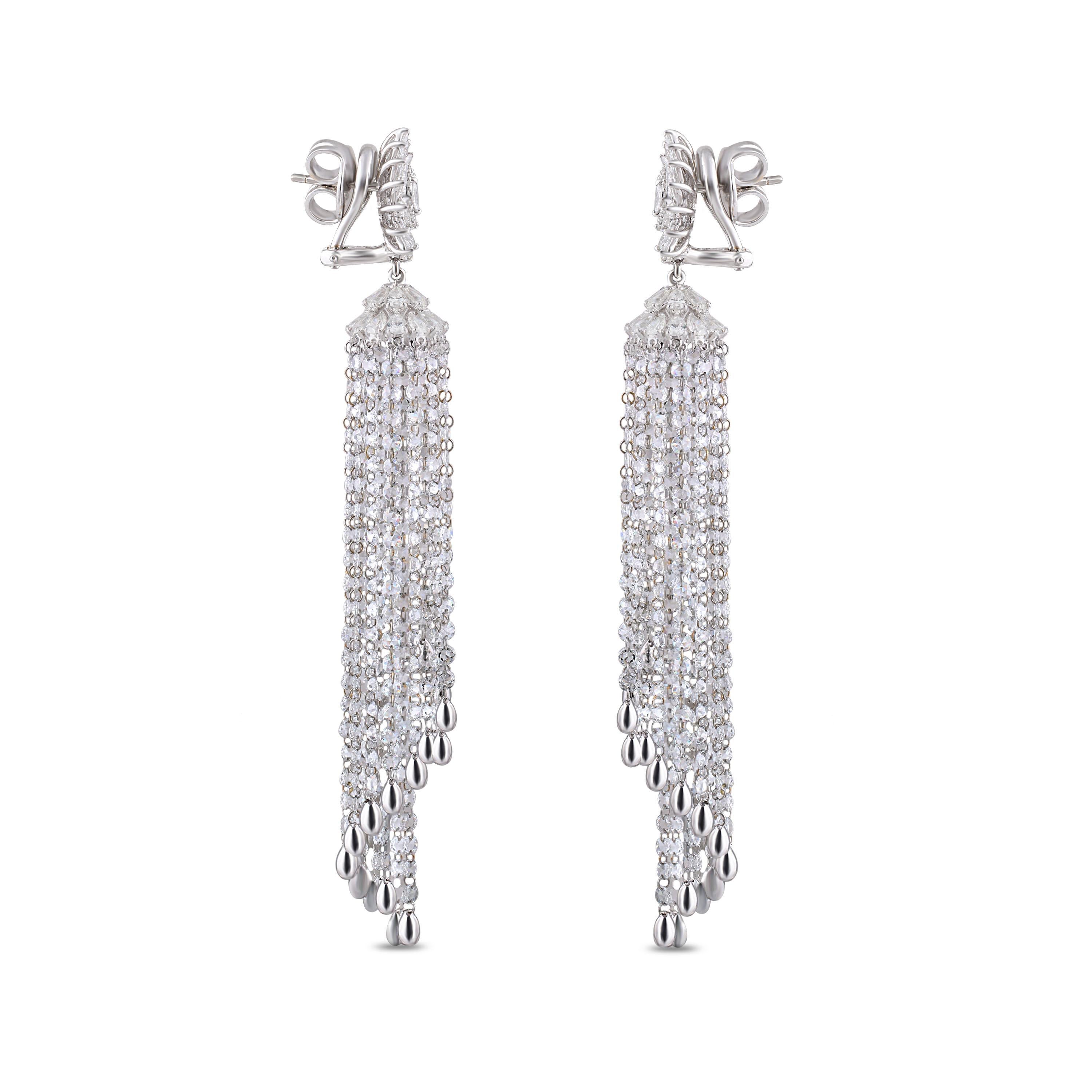 Rose Cut Studio Rêves Diamond Waterfall Dangling Earrings in 18 Karat White Gold For Sale
