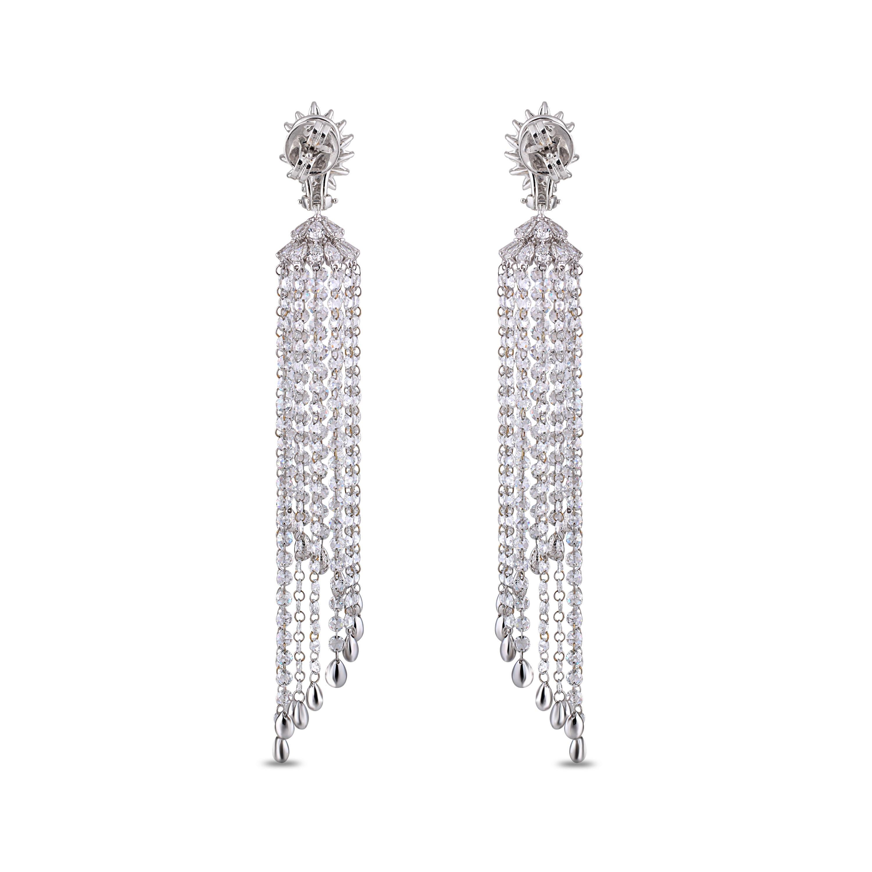 Studio Rêves Diamond Waterfall Dangling Earrings in 18 Karat White Gold In New Condition For Sale In Mumbai, Maharashtra
