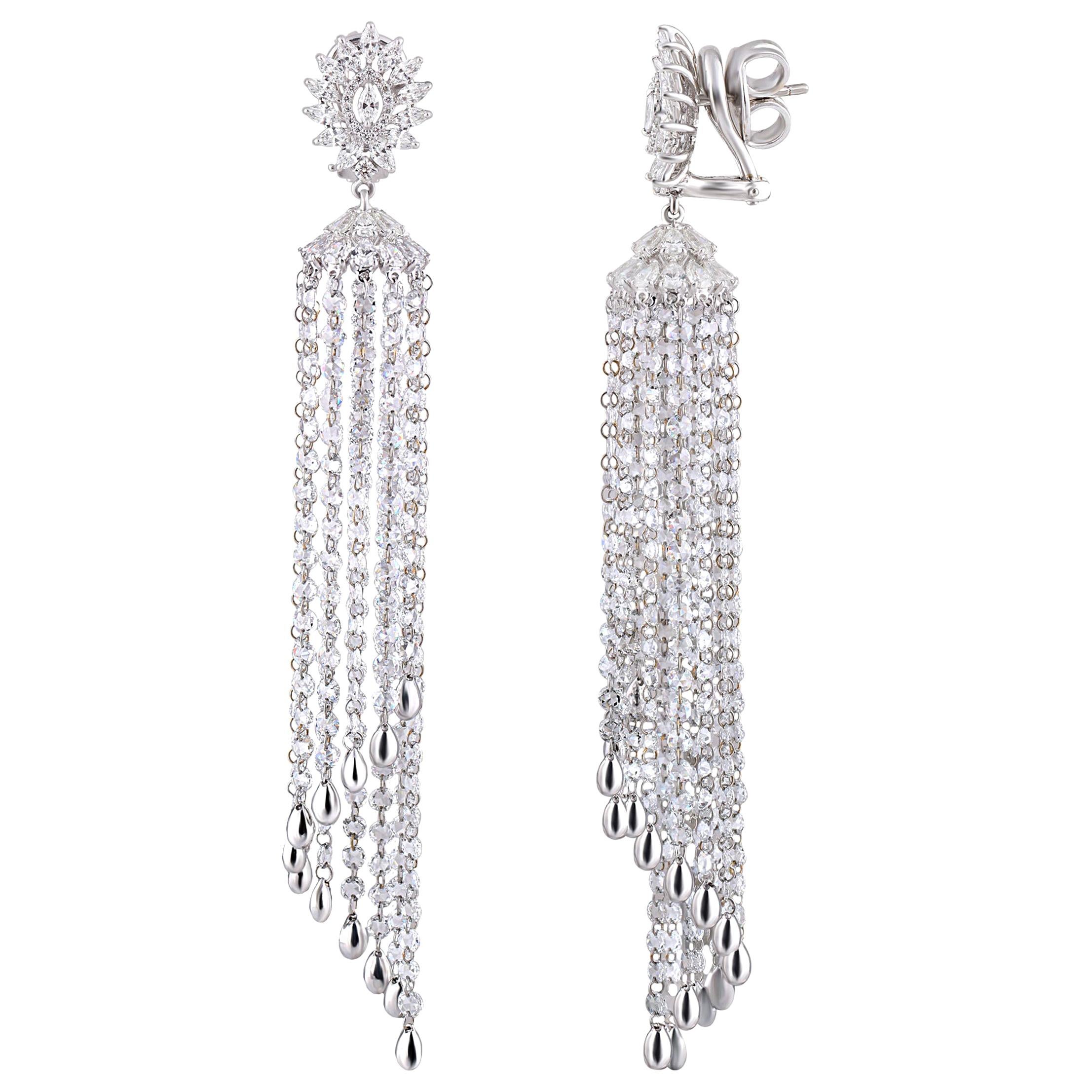 Studio Rêves Diamond Waterfall Dangling Earrings in 18 Karat White Gold For Sale