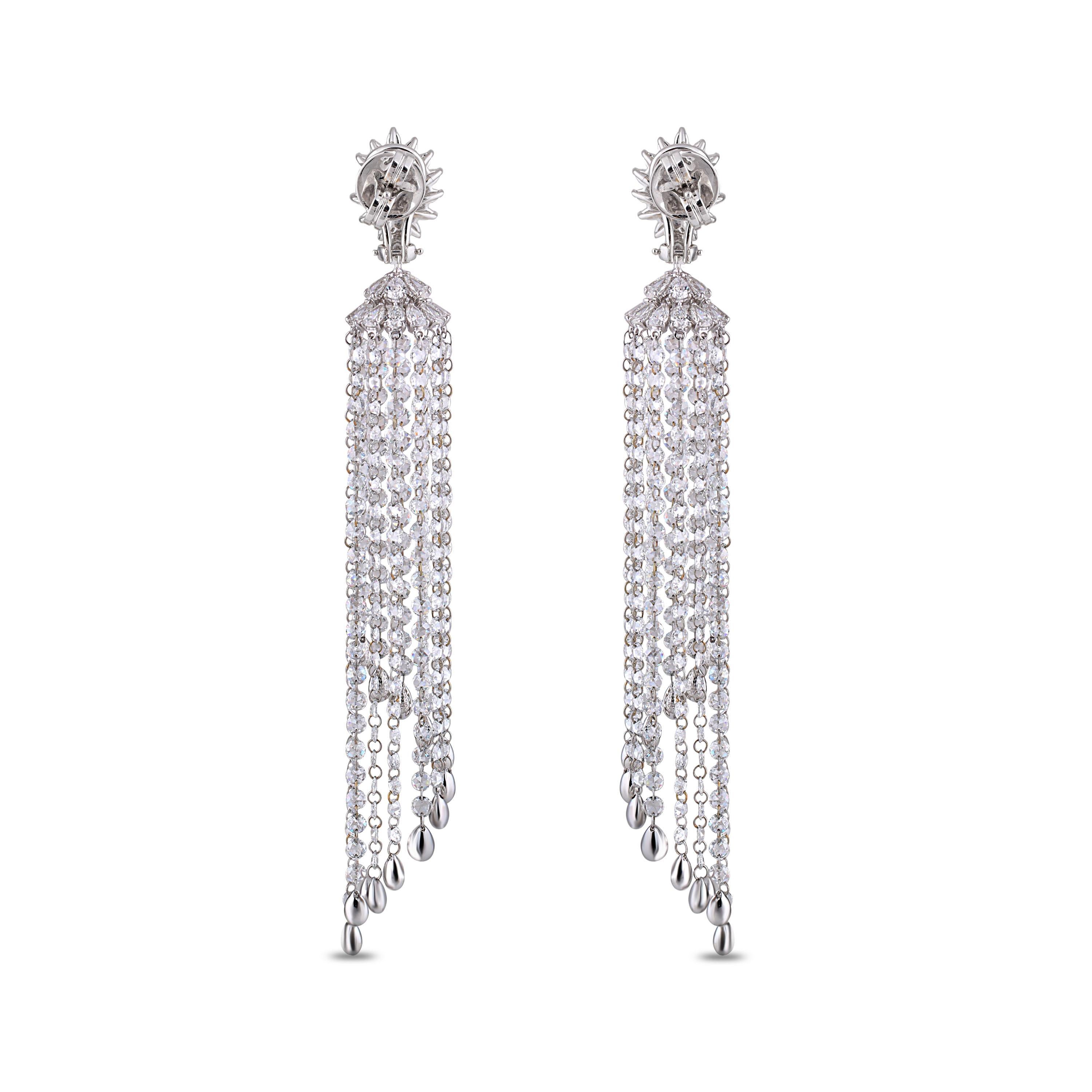 Art Deco Studio Rêves Diamond Waterfall Dangling Earrings in 18 Karat White Gold For Sale