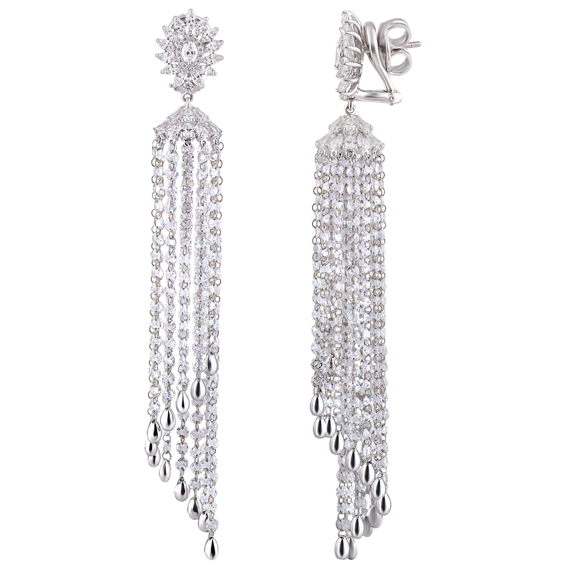 Studio Rêves Diamond Waterfall Dangling Earrings in 18 Karat White Gold For Sale