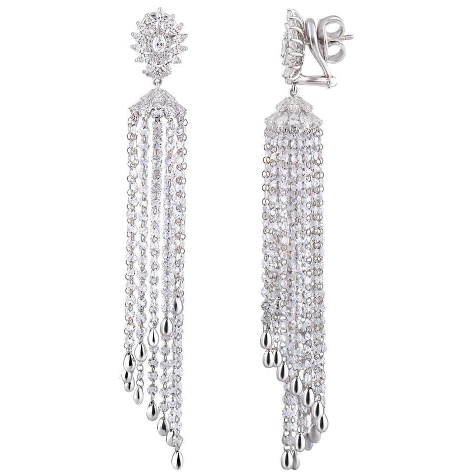 Studio Rêves Diamond Waterfall Dangling Earrings in 18 Karat White Gold ...