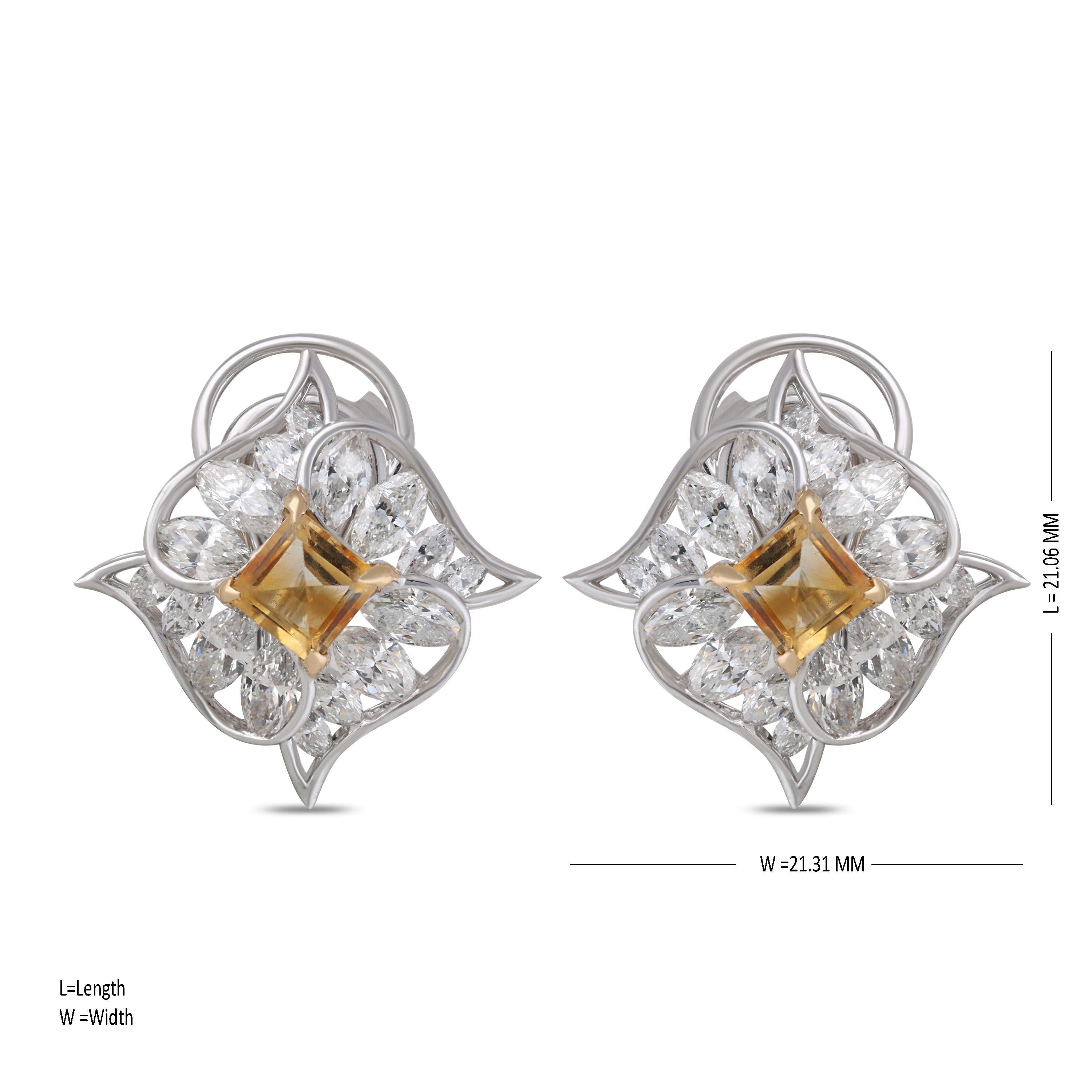 Modern Studio Rêves Diamond with Citrine Stud Earrings in 18 Karat Gold For Sale